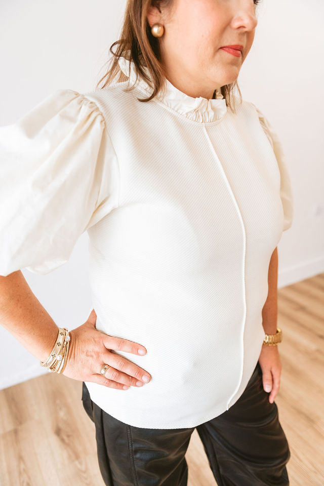 Mixed Media Puff Sleeve Top