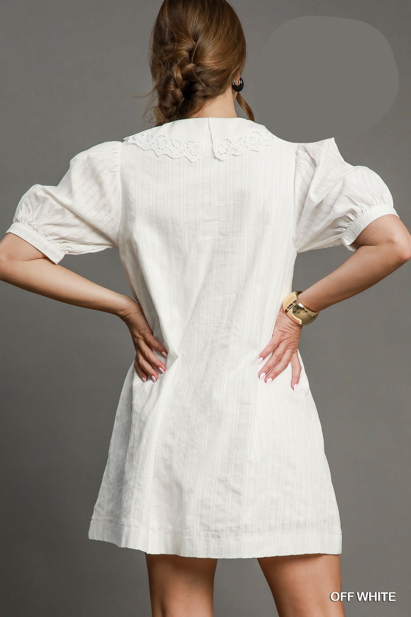 White Eyelet Collard Mini Dress