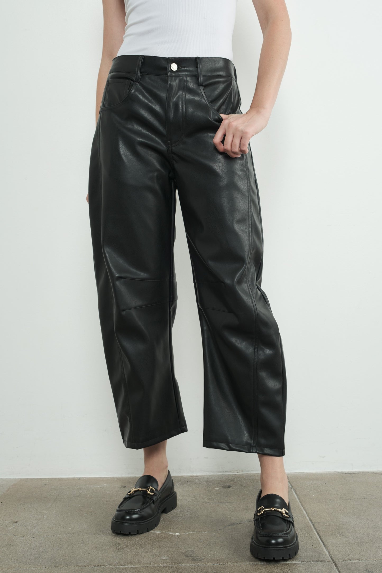 Faux Leather Barrel Jeans