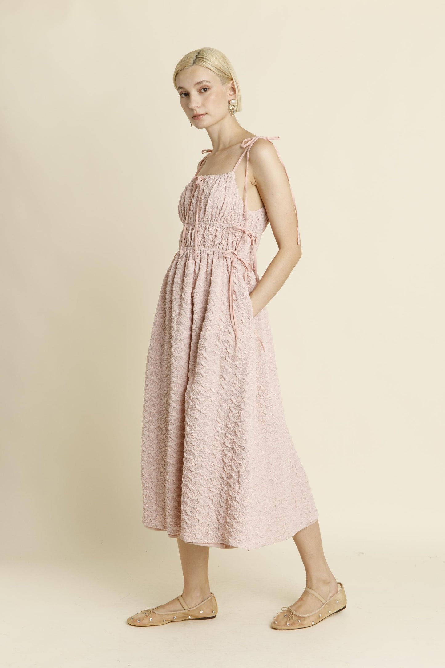 Pink Rosette Midi Dress