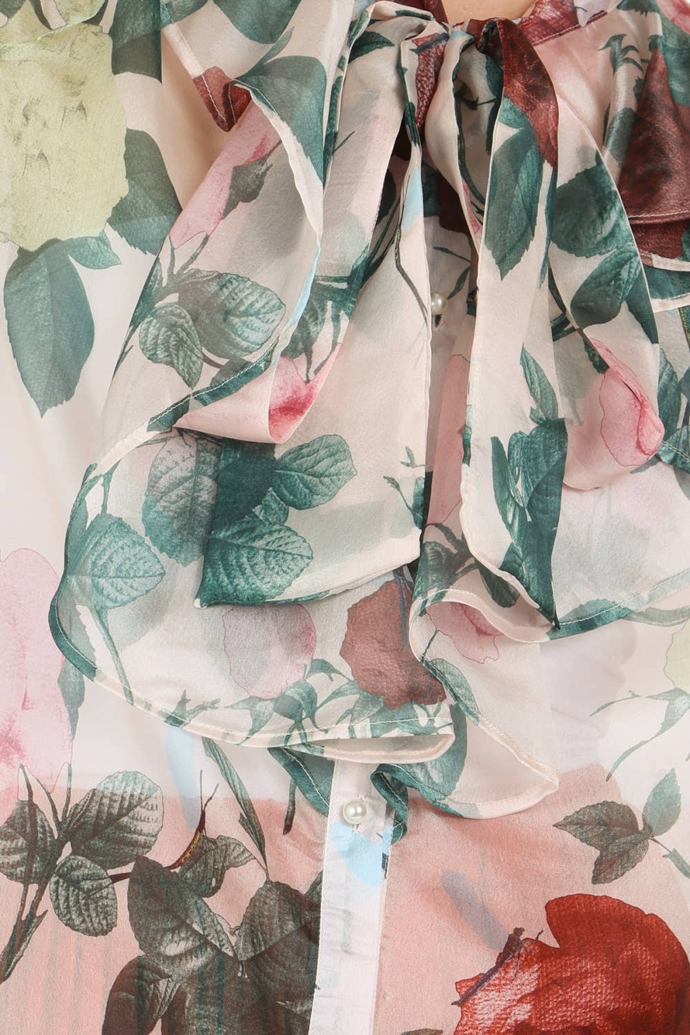 Floral Print Neck Bowtie Chiffon Blouse