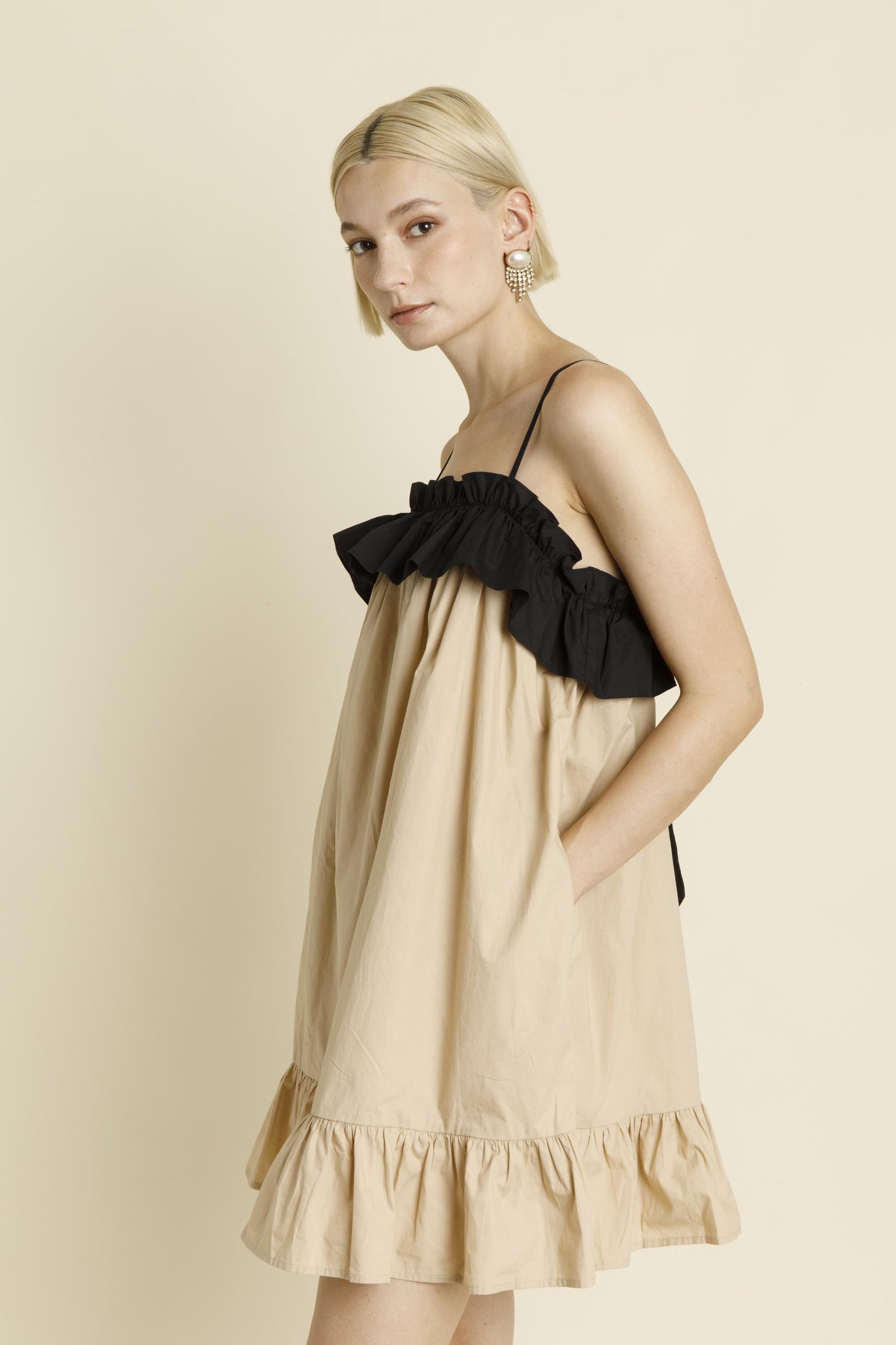 Color Block Ruffle Babydoll Dress