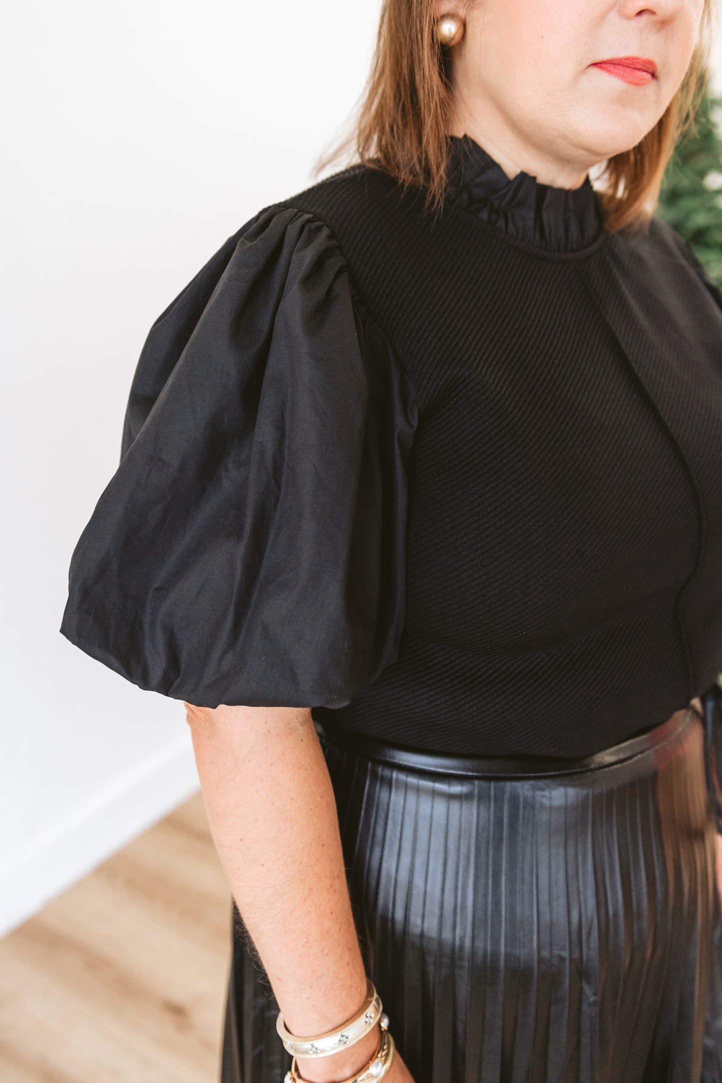Mixed Media Puff Sleeve Top