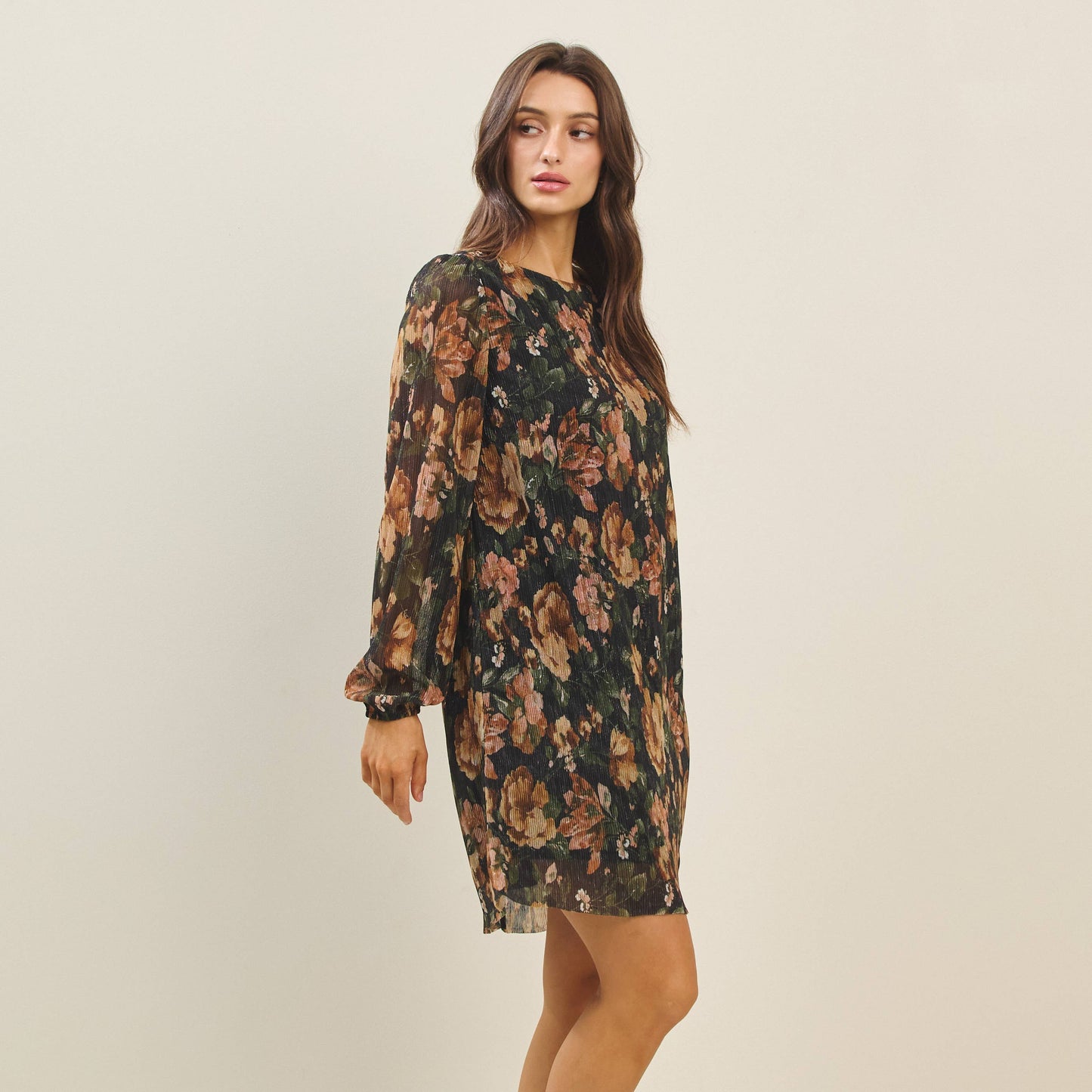 Metallic floral print mini dress