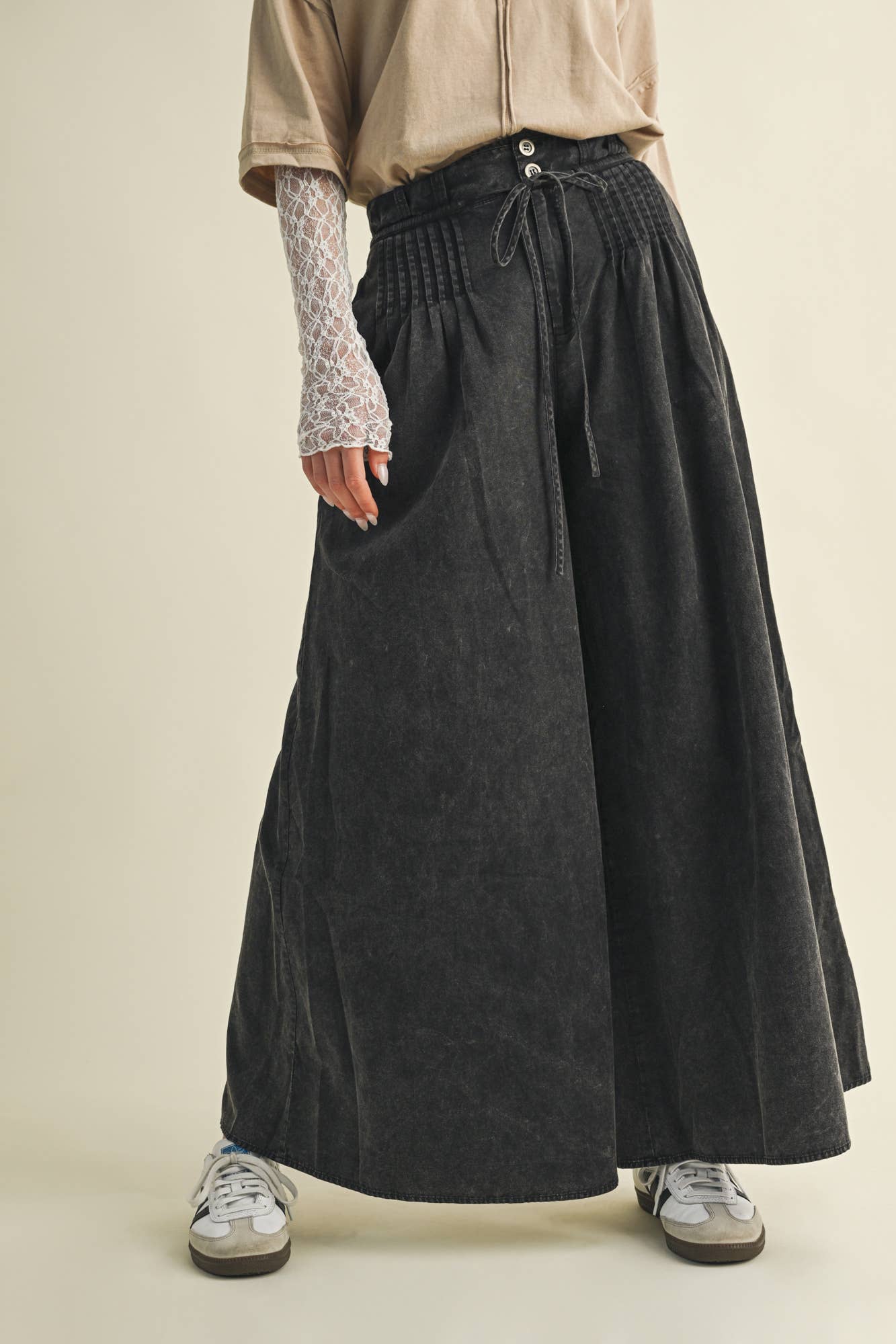 Olive Pintuck Wide Leg Pants