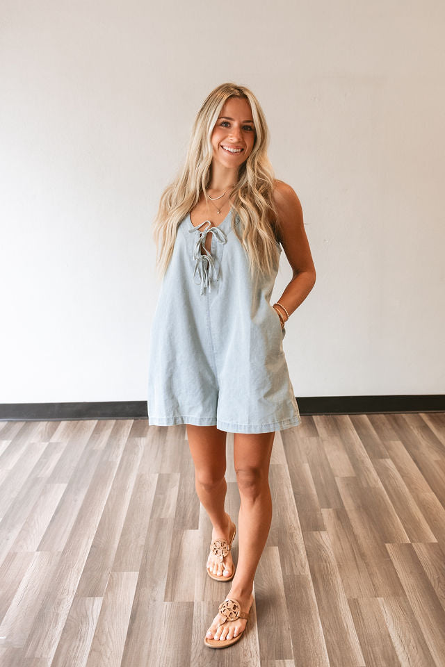 Denim Romper - Shorts