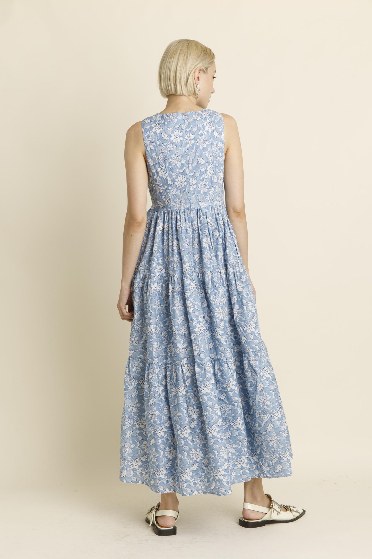 Blue Floral Tiered Maxi Dress