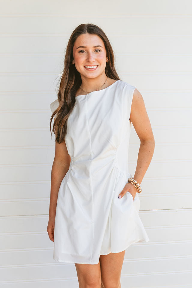 White Cap Sleeve Mini Dress