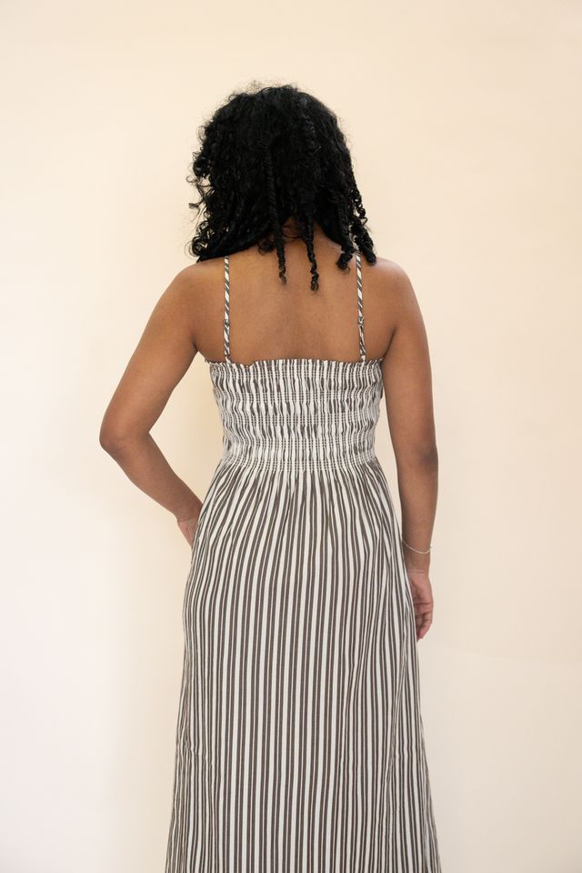 Bianca Shirred Bodice Dress - Java Stripe