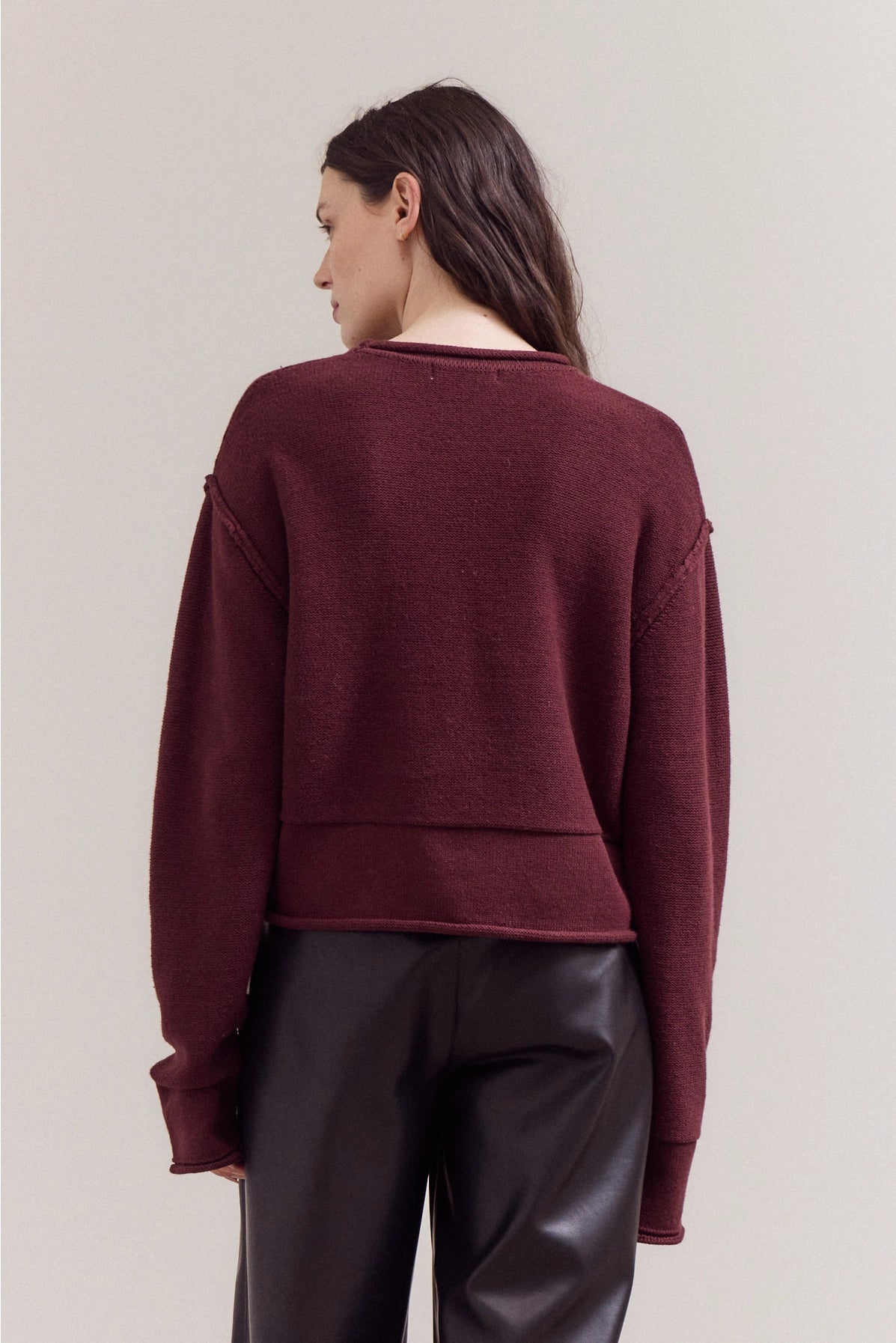 Maroon Rolled Edge Sweater