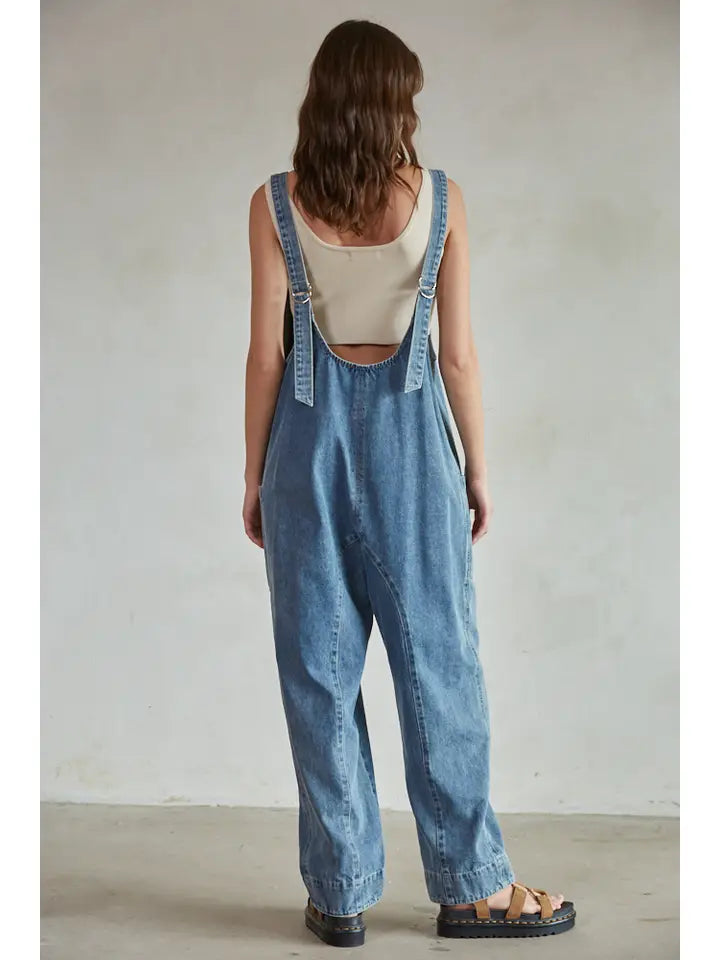 Denim Scoop Neck Wide Leg Overall