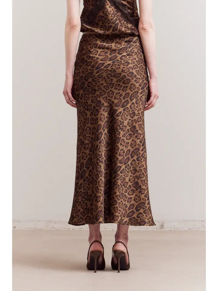 Satin Maxi Skirt - Leopard