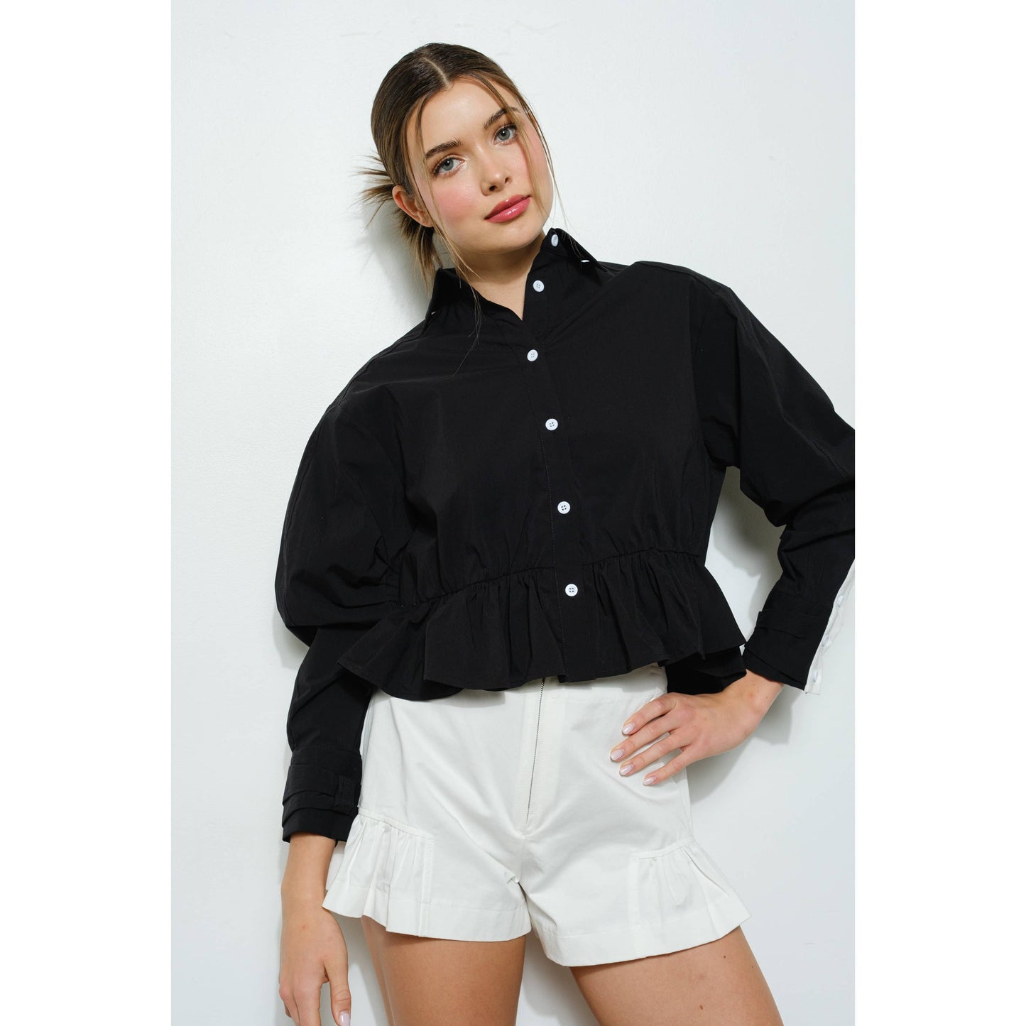BLK Long Sleeve Shirt with Peplum Detail
