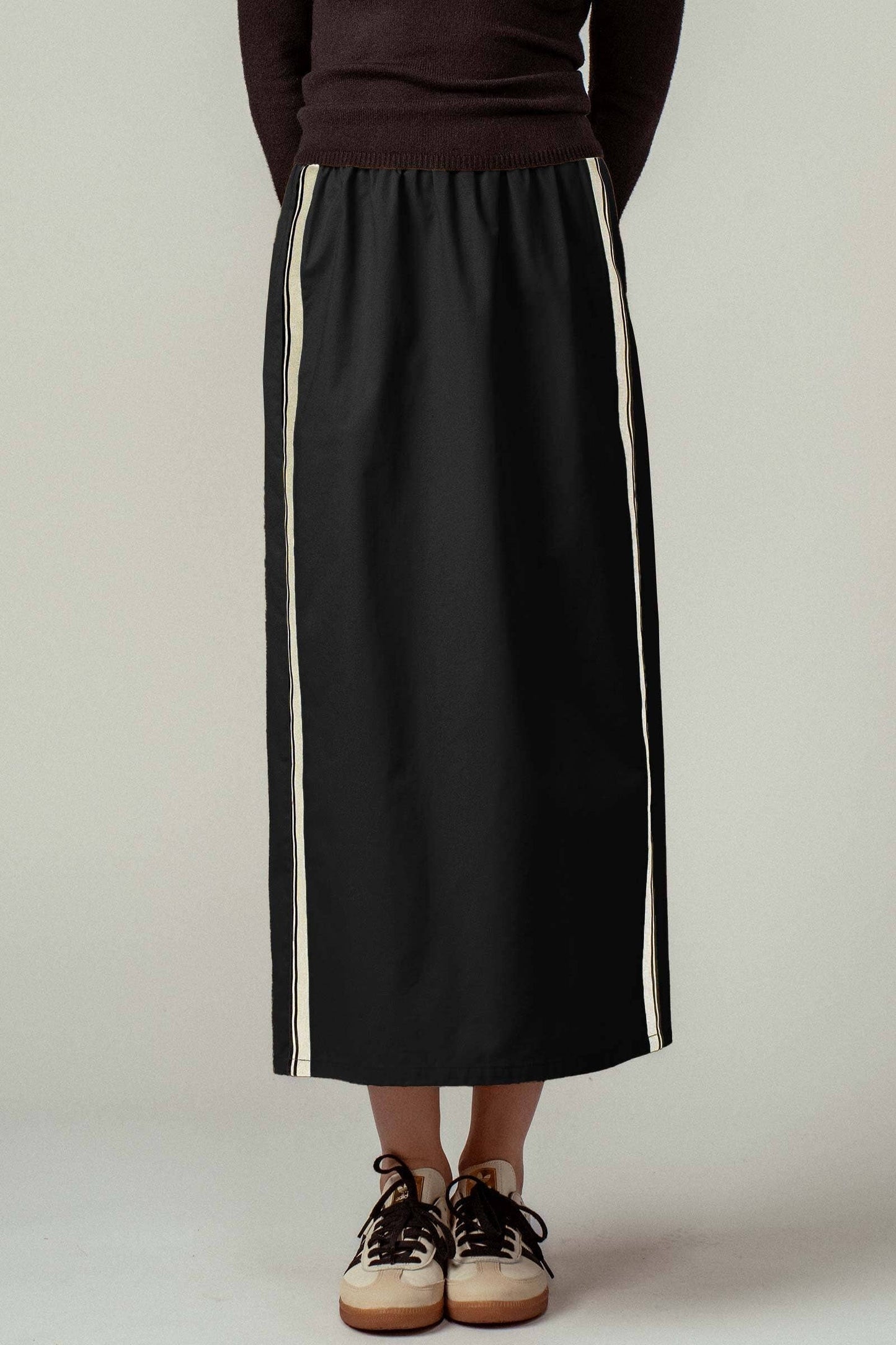 Sporty Stripe Elastic Waist Maxi Skirt
