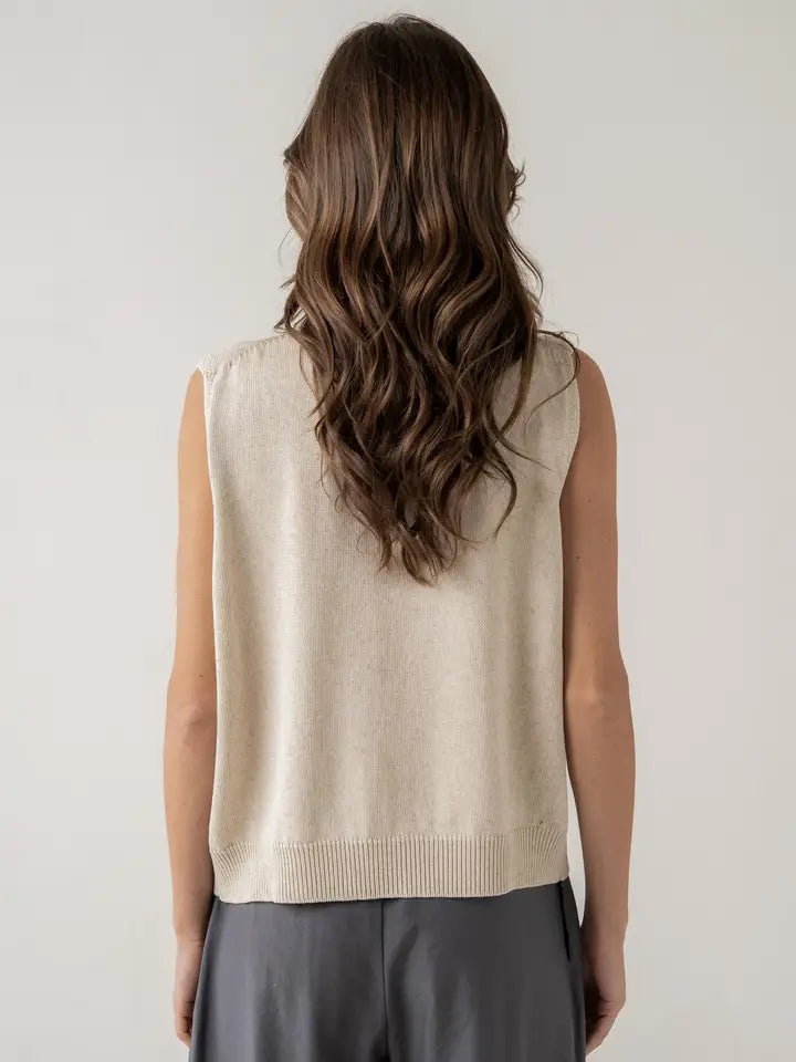 Structured Two-Way Zip Knit Vest- Beige