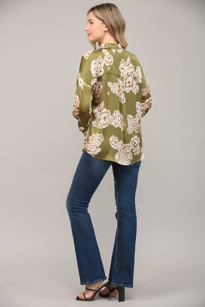Olive Floral Button Down Shirt