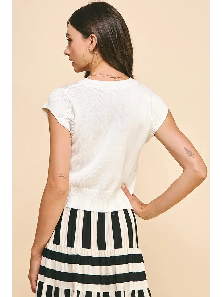 Cap Sleeve Knit Top - Pure White