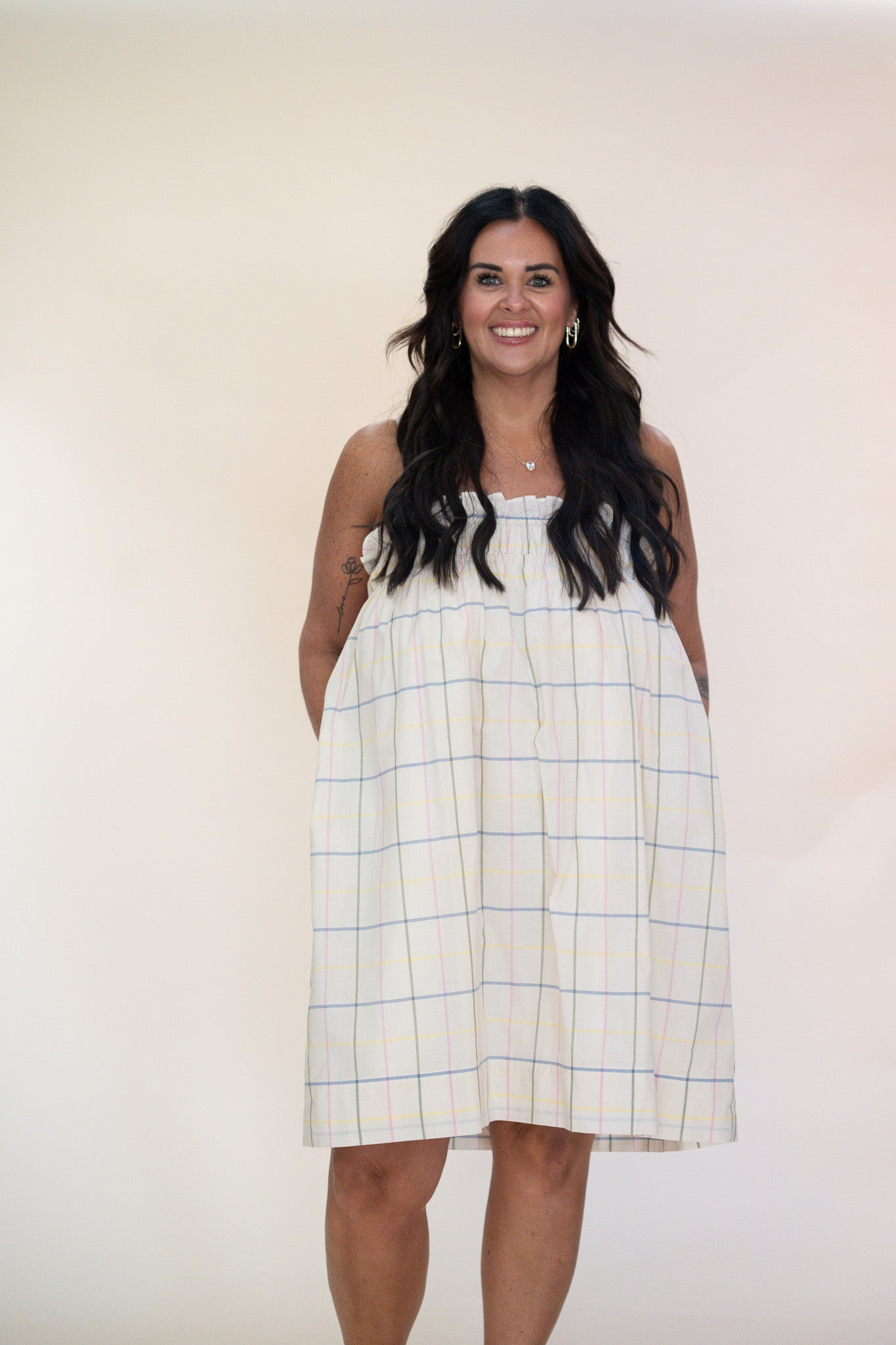 Grid Print Mini Dress