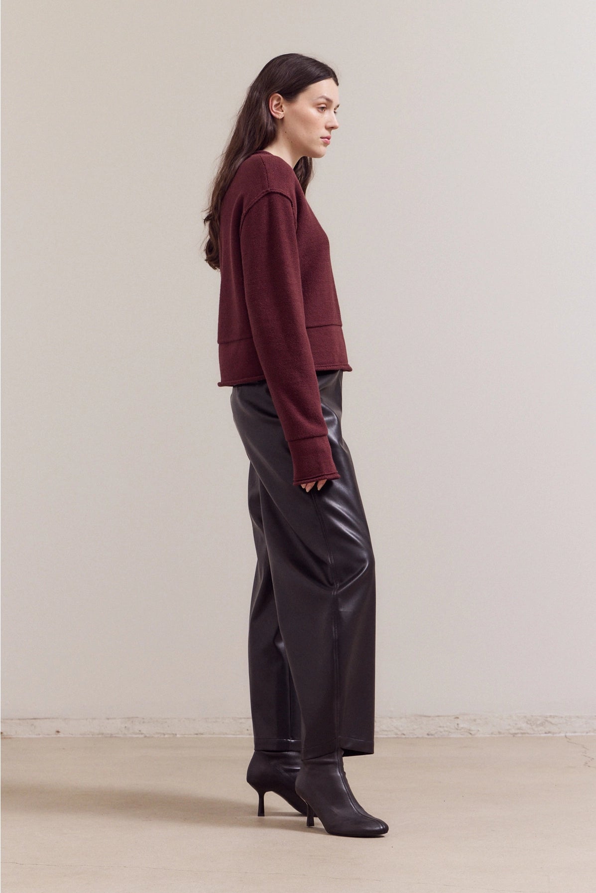 Maroon Rolled Edge Sweater