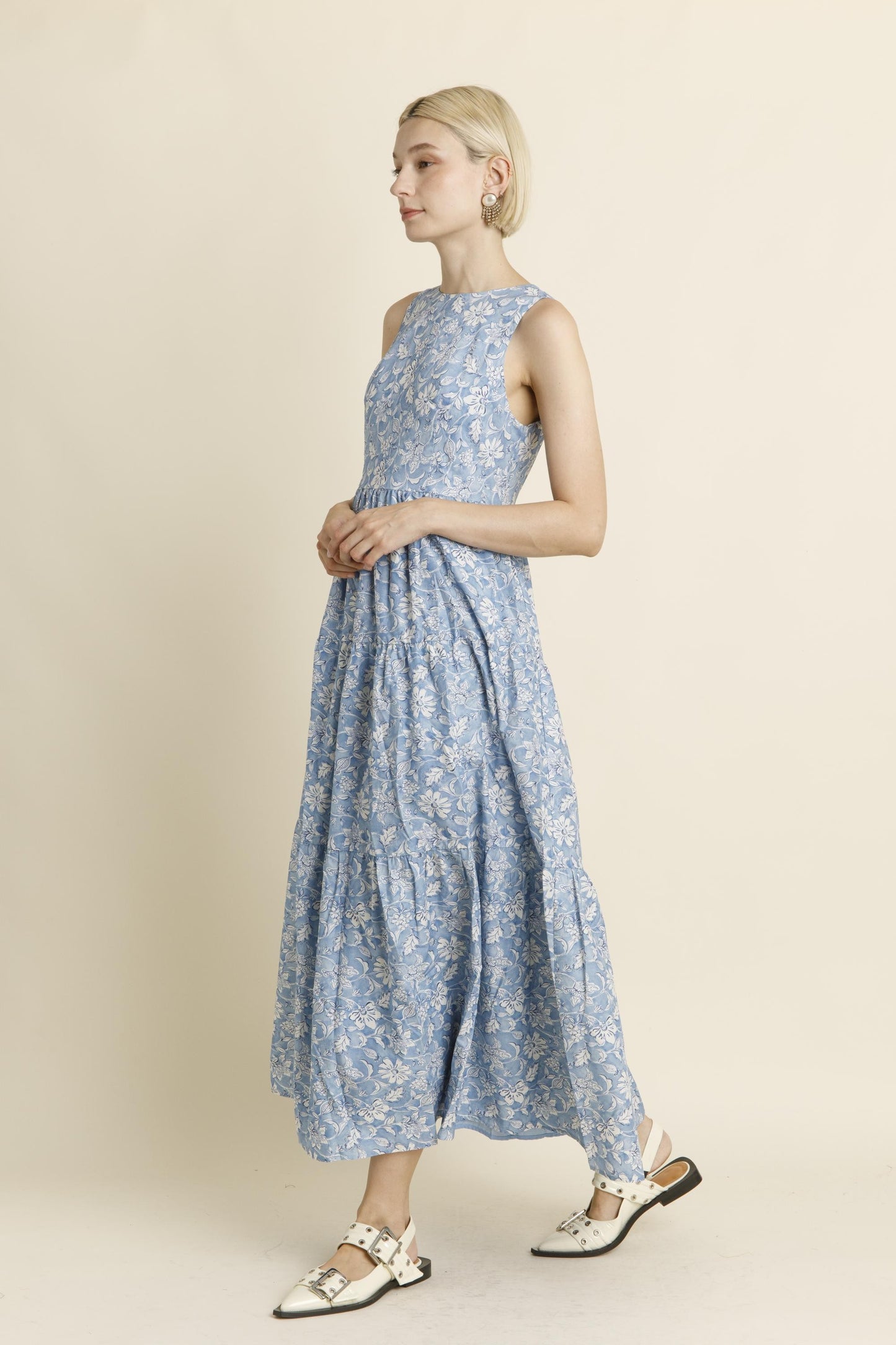 Blue Floral Tiered Maxi Dress
