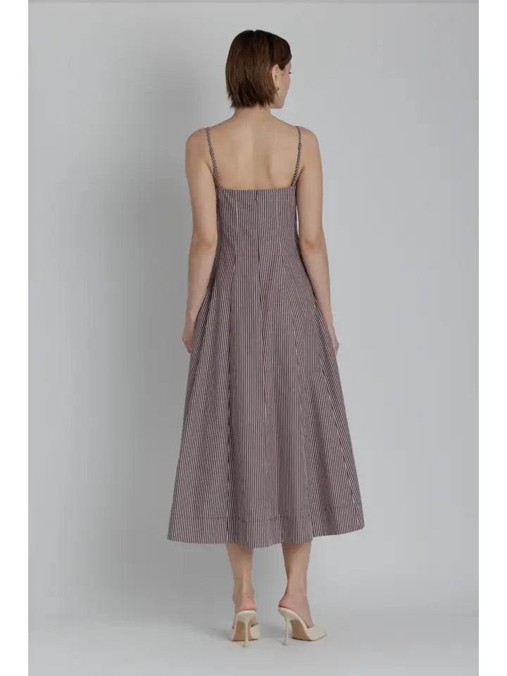 Striped Panel Midi Dress - Brown