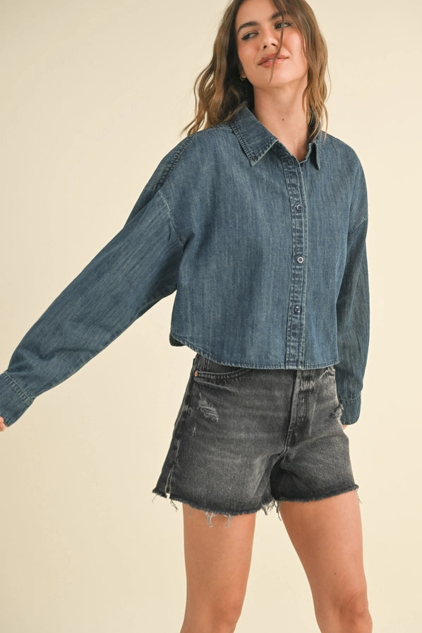 Denim Button Down Crop Shirt