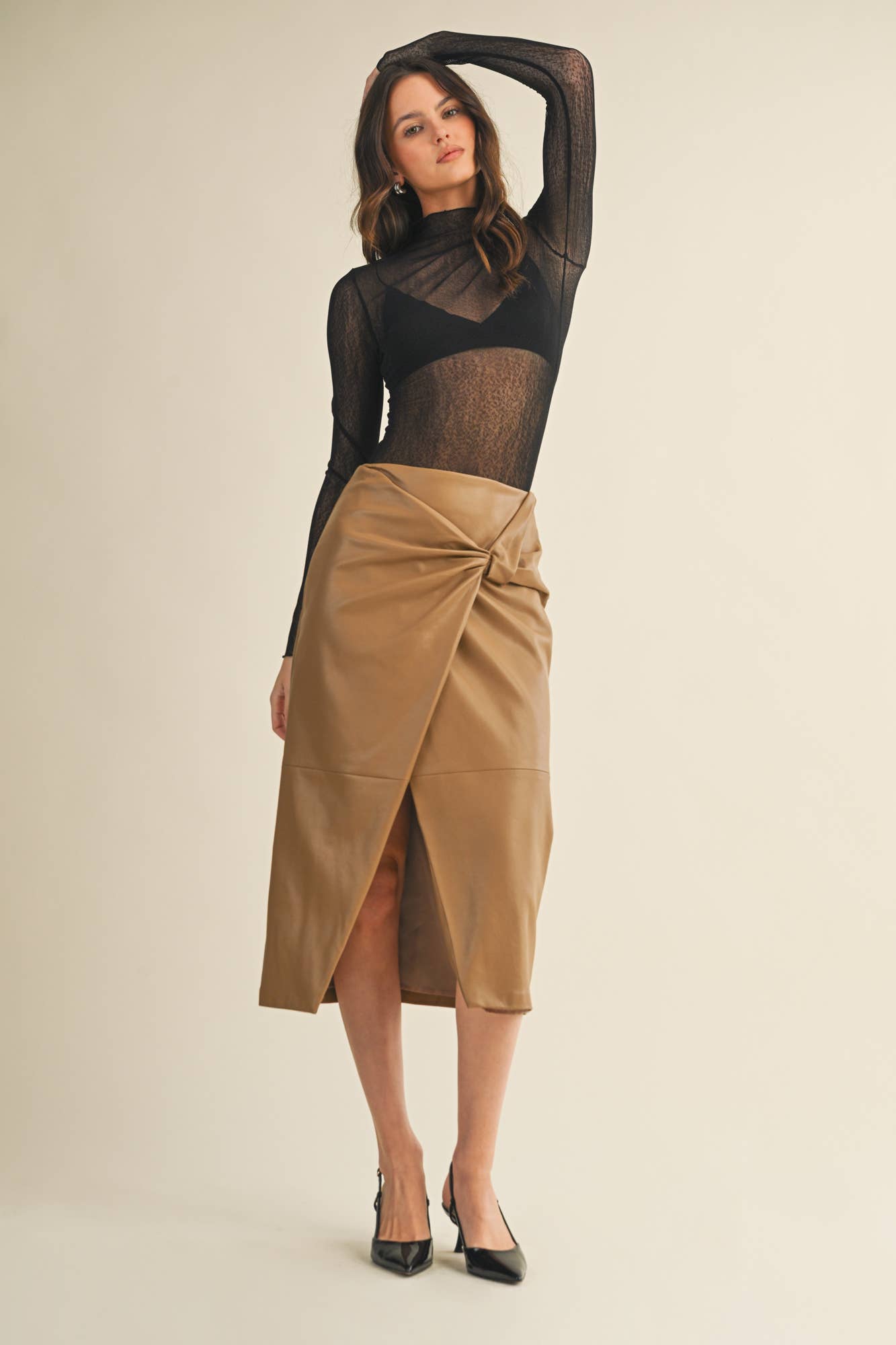 TAN KNOT WRAP SKIRT