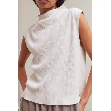 Ivory Crinkled Velvet Mock Neck Top