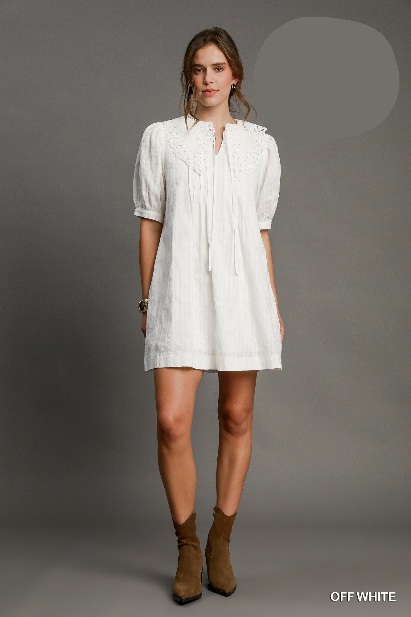 White Eyelet Collard Mini Dress