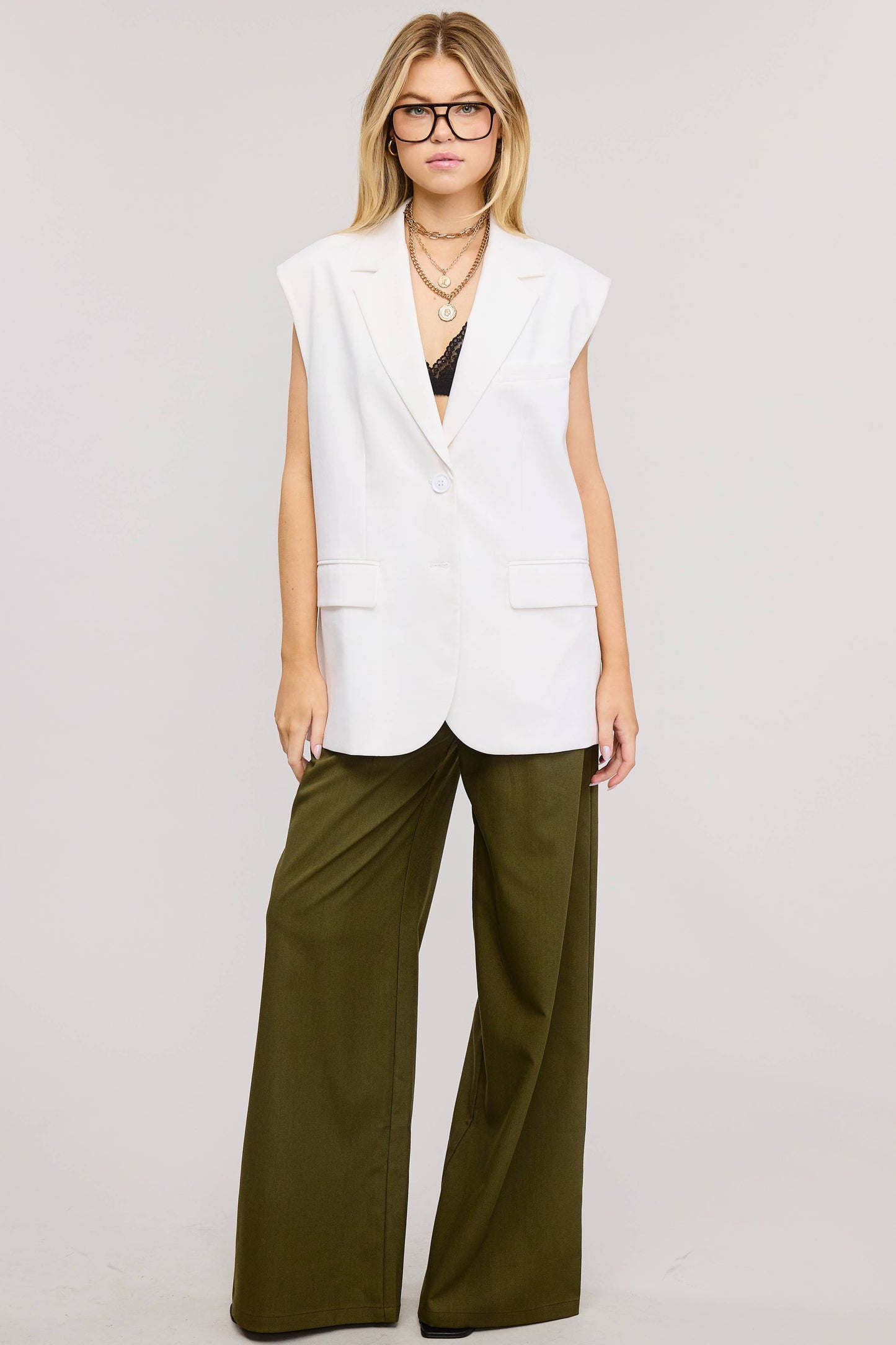 Structured Oversized Blazer Vest with Shoulder Pads