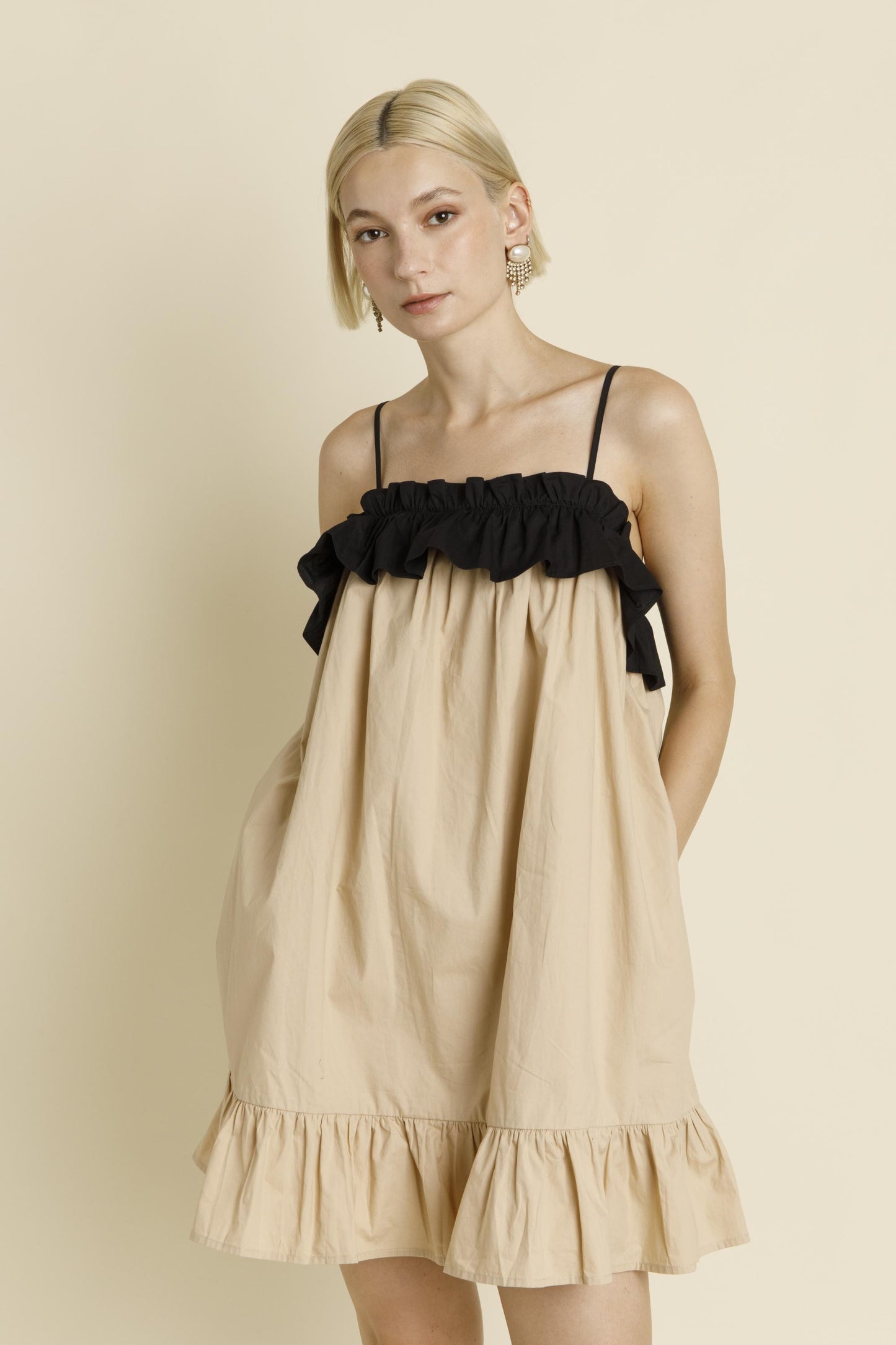 Color Block Ruffle Babydoll Dress