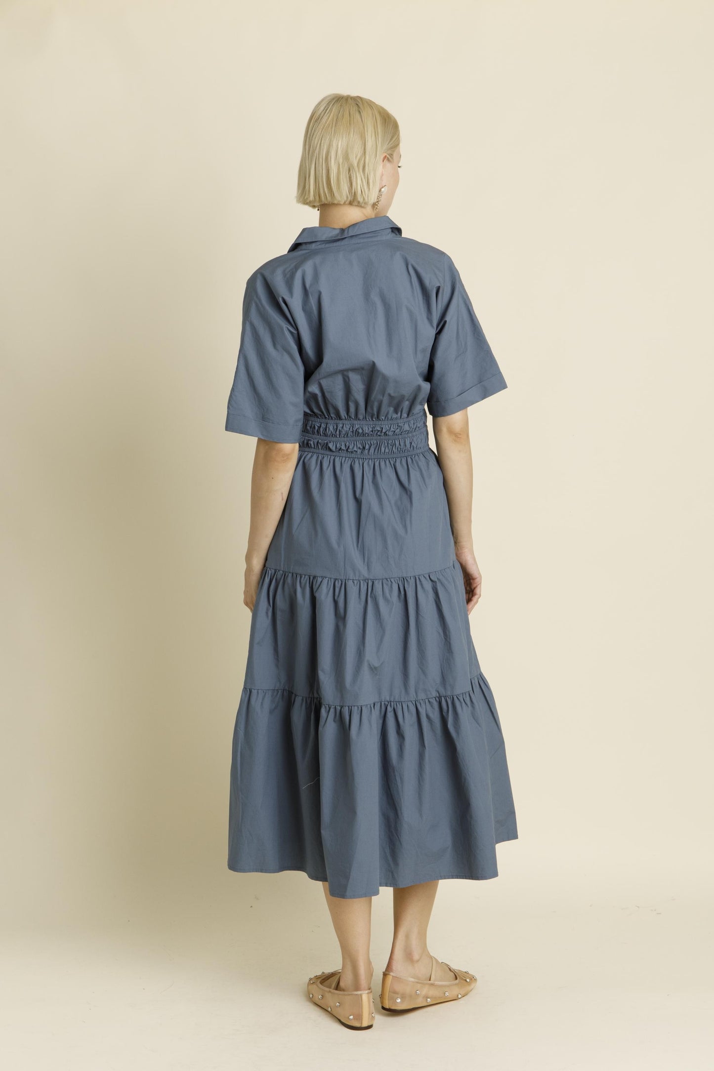Blue Tiered Shirt Maxi Dress