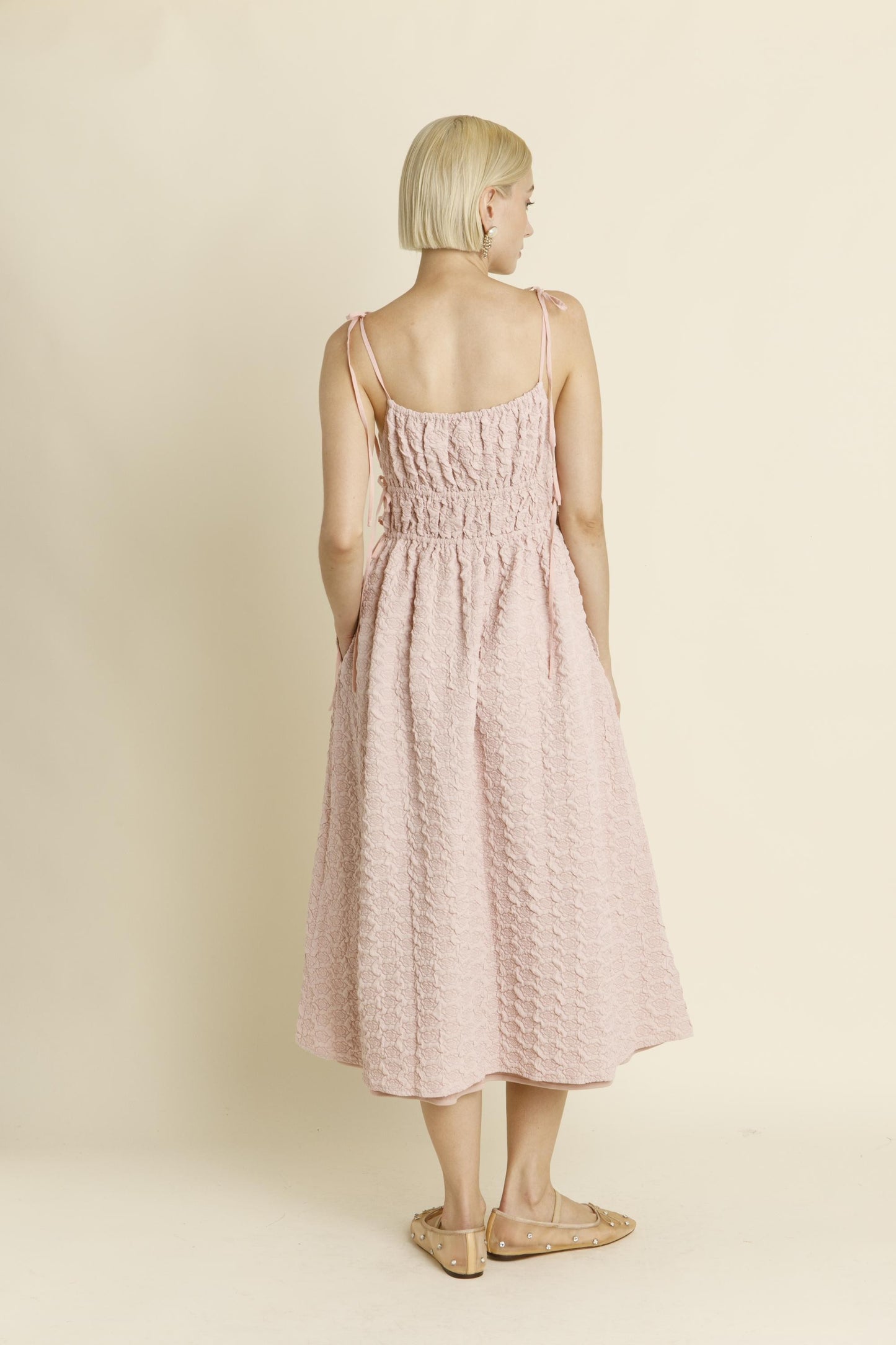 Pink Rosette Midi Dress