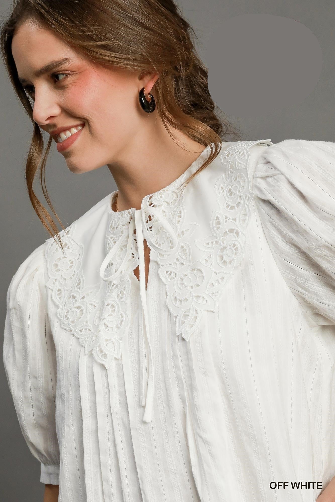 White Eyelet Collard Mini Dress
