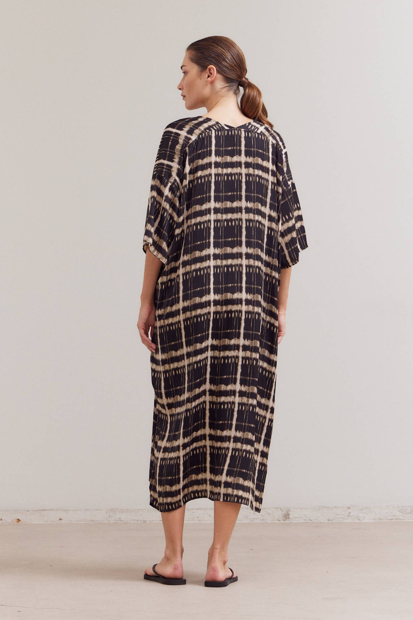 Black Satin Print Tunic Dress