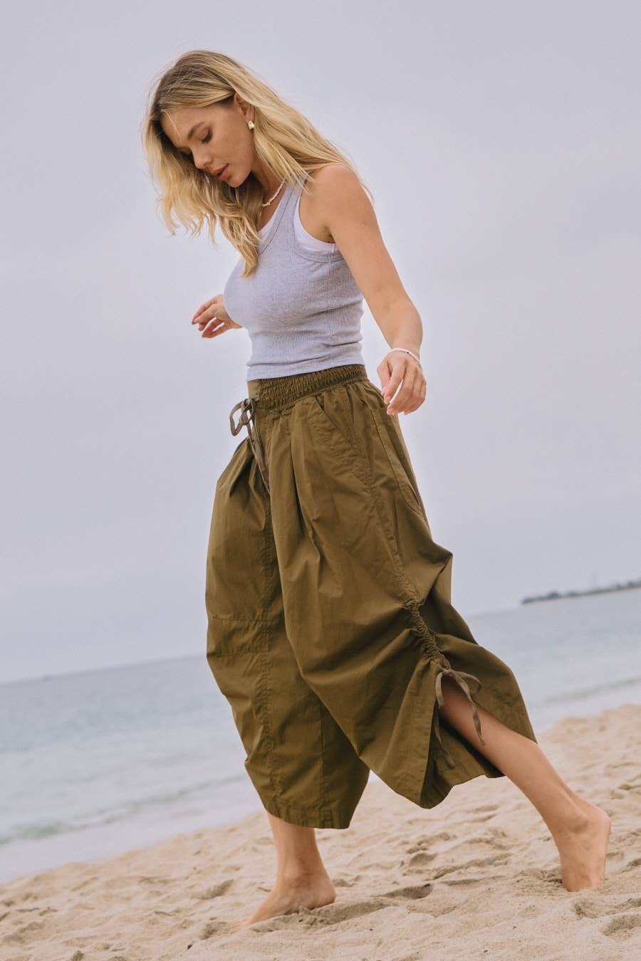 Olive Cotton Wide Leg Pants