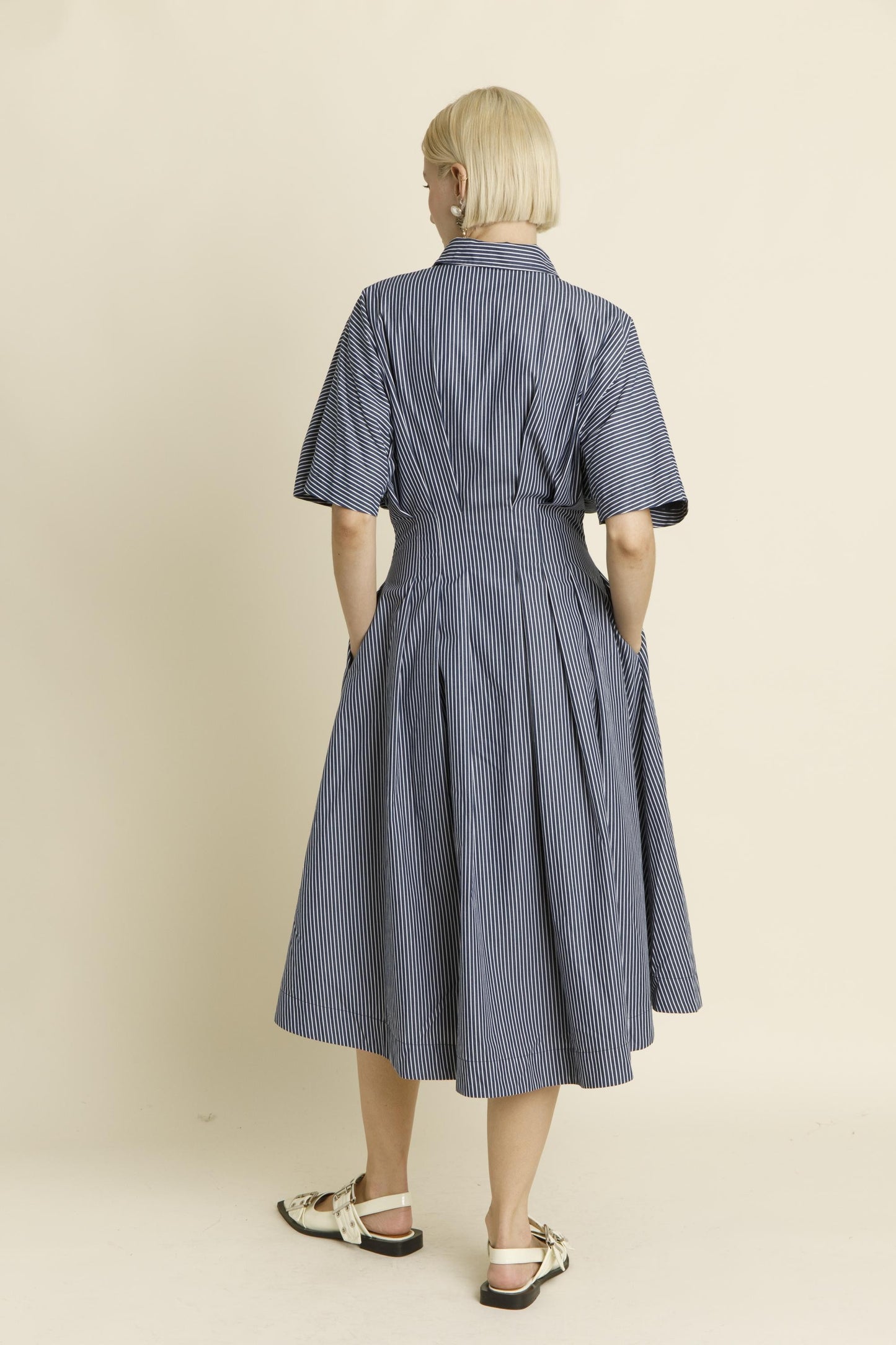 Button Front Pleated Midi Shirt Dress