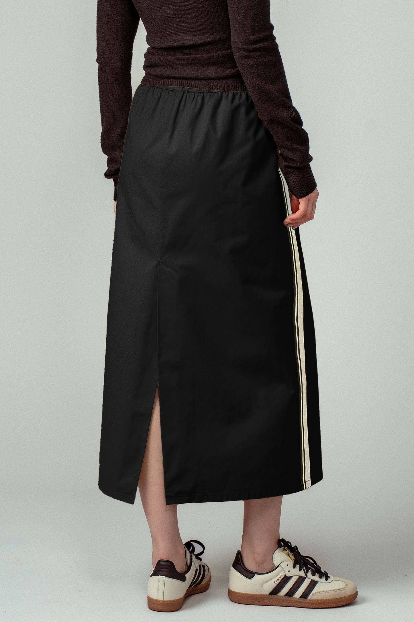 Sporty Stripe Elastic Waist Maxi Skirt