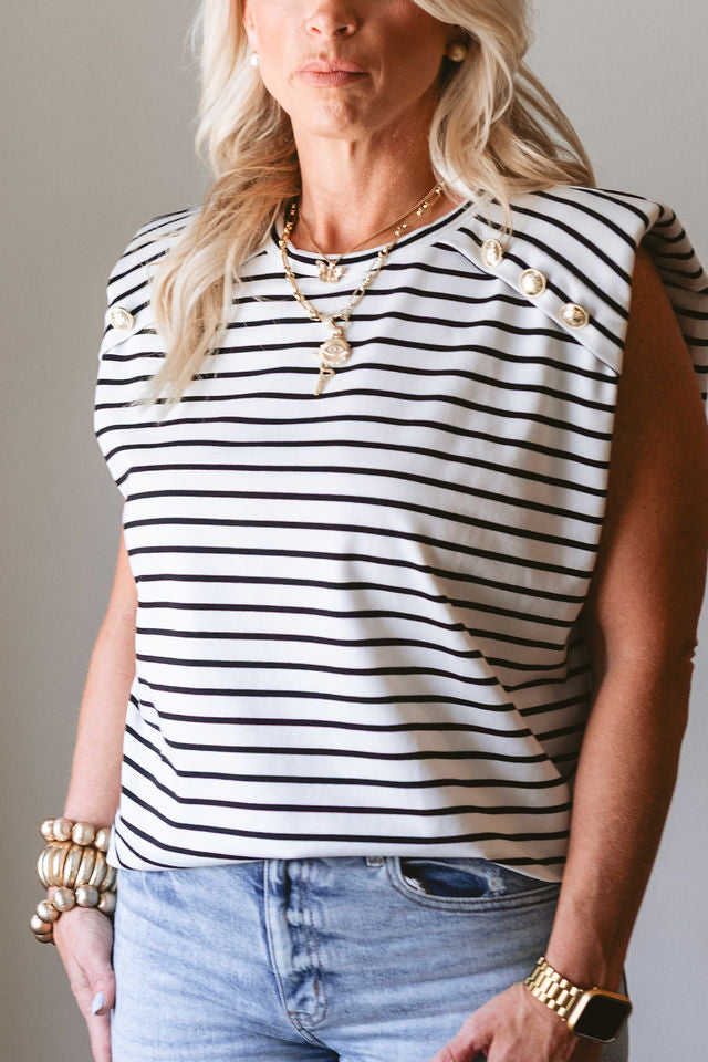 Black/White Power Shoulder Top