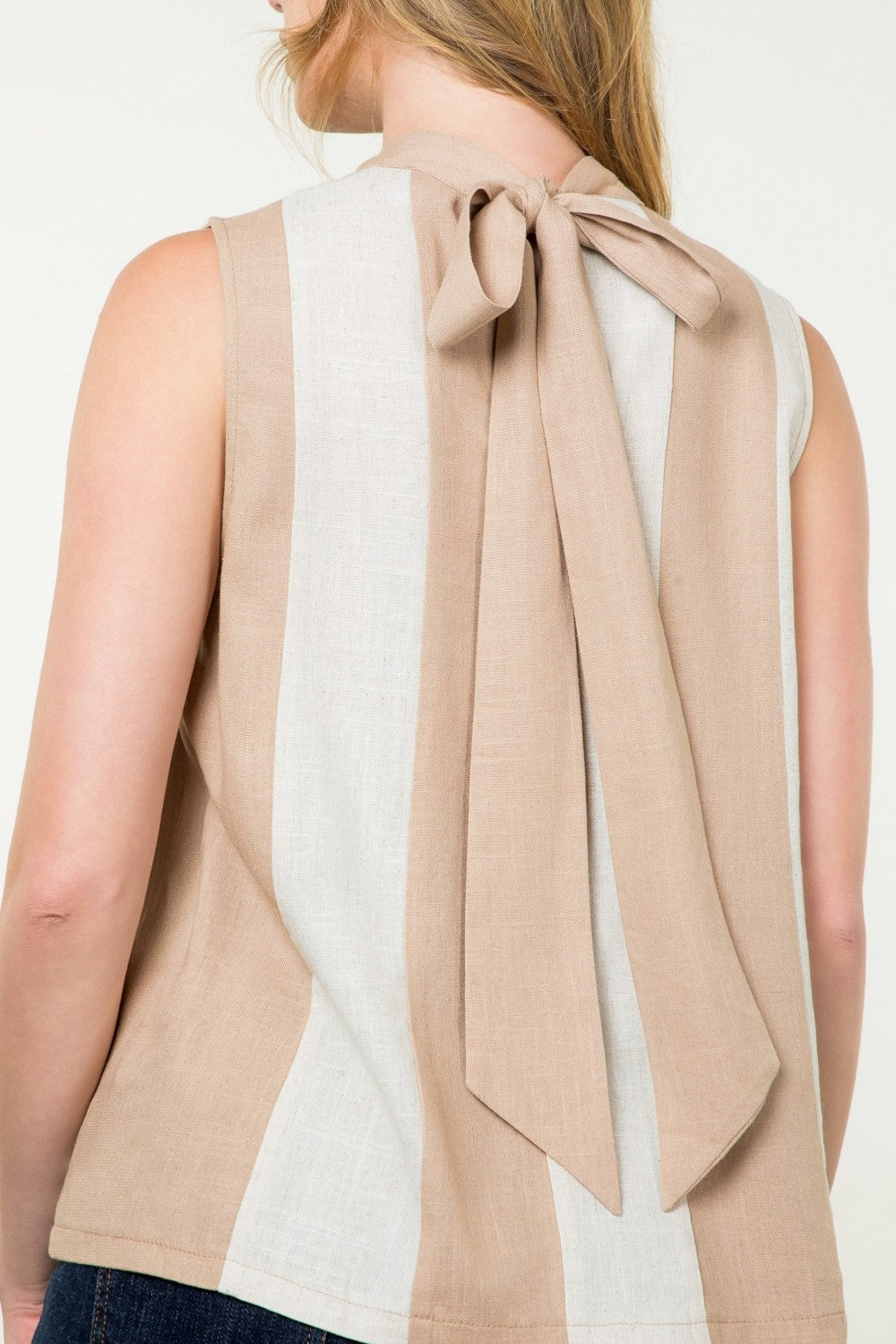 Taupe/White Sleeveless Color Block Top