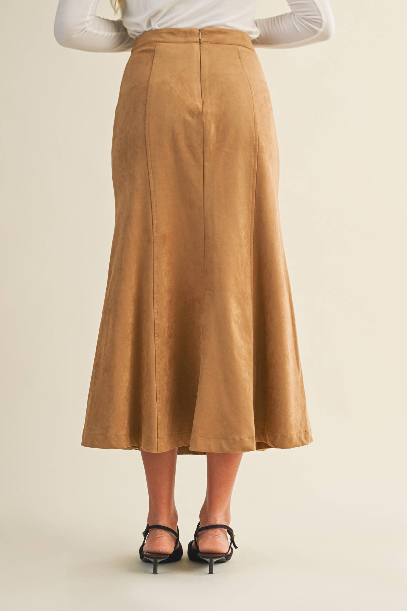 SUEDE FLUTED GORE HEM SKIRT