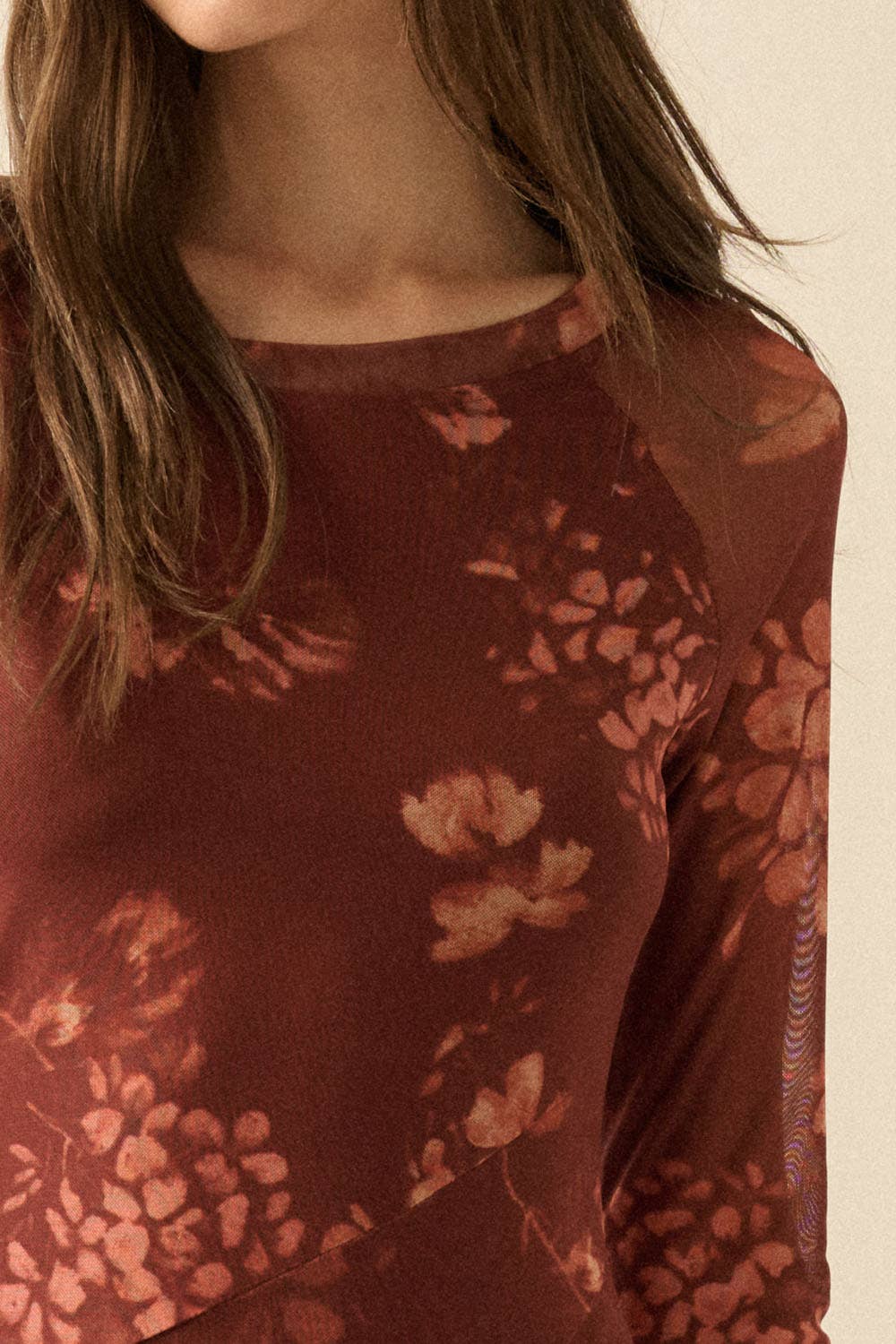 Floral Mesh Asymmetrical Paneled Midi Dress