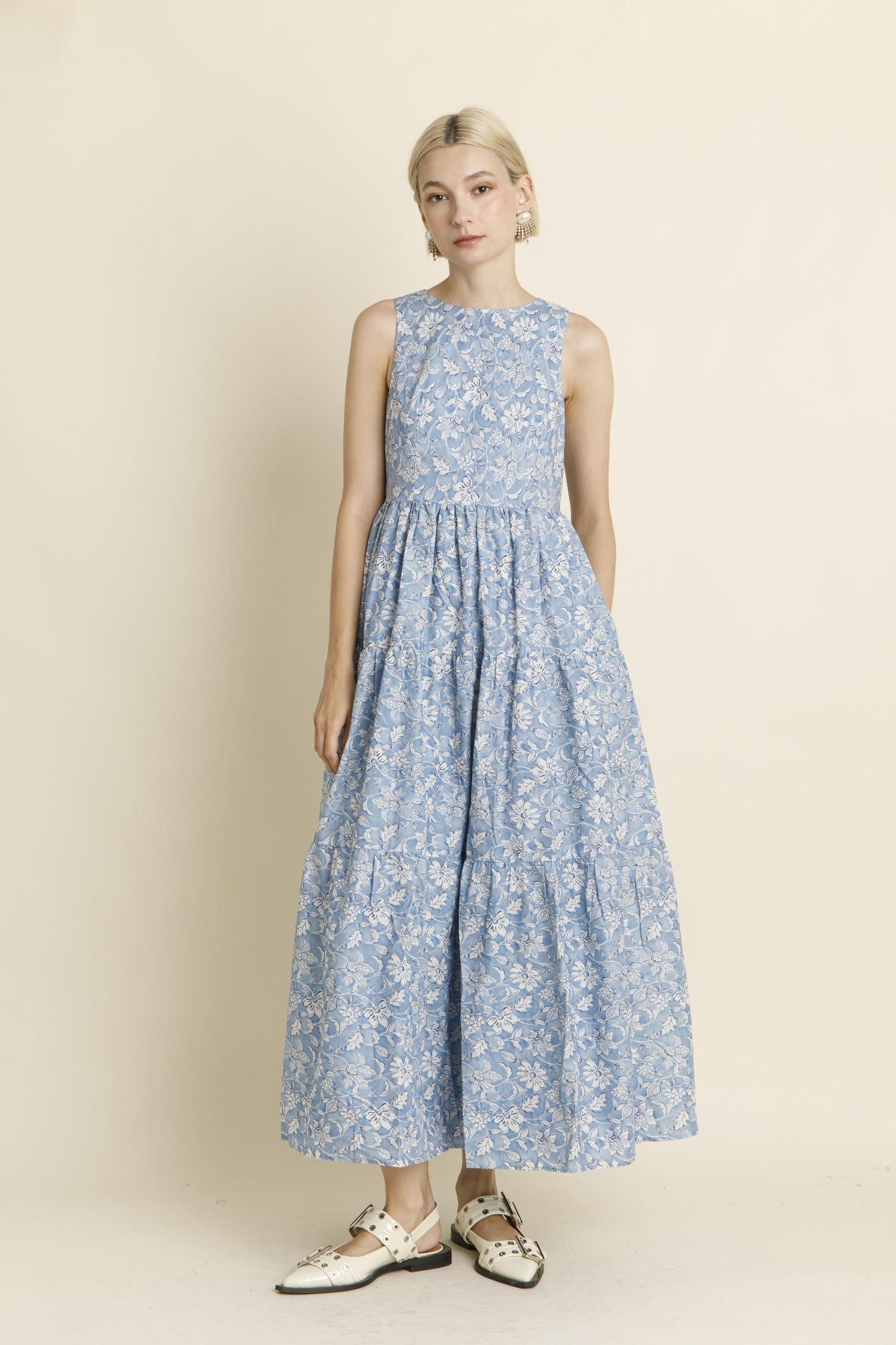 Blue Floral Tiered Maxi Dress