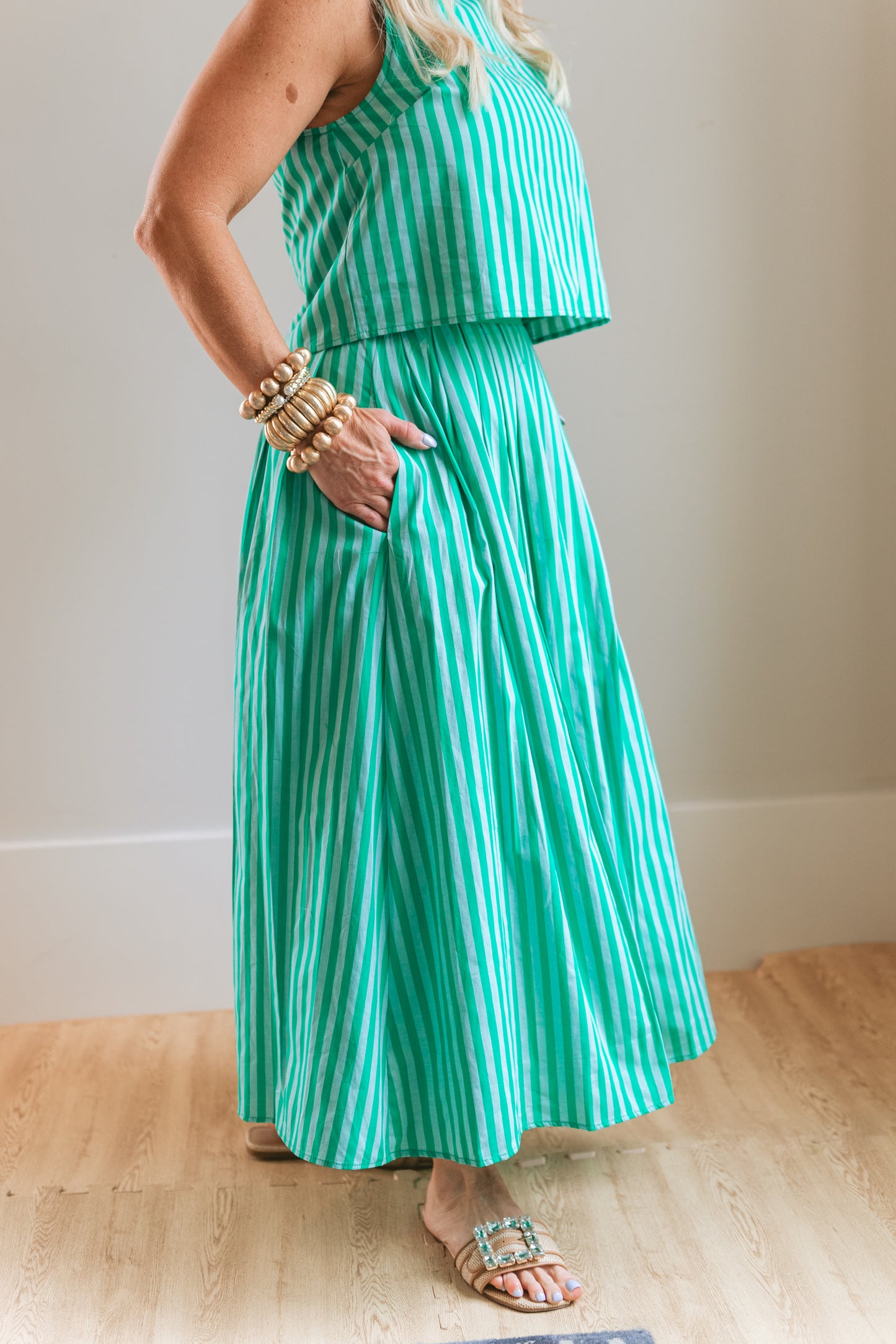 Green Stripe Midi Skirt