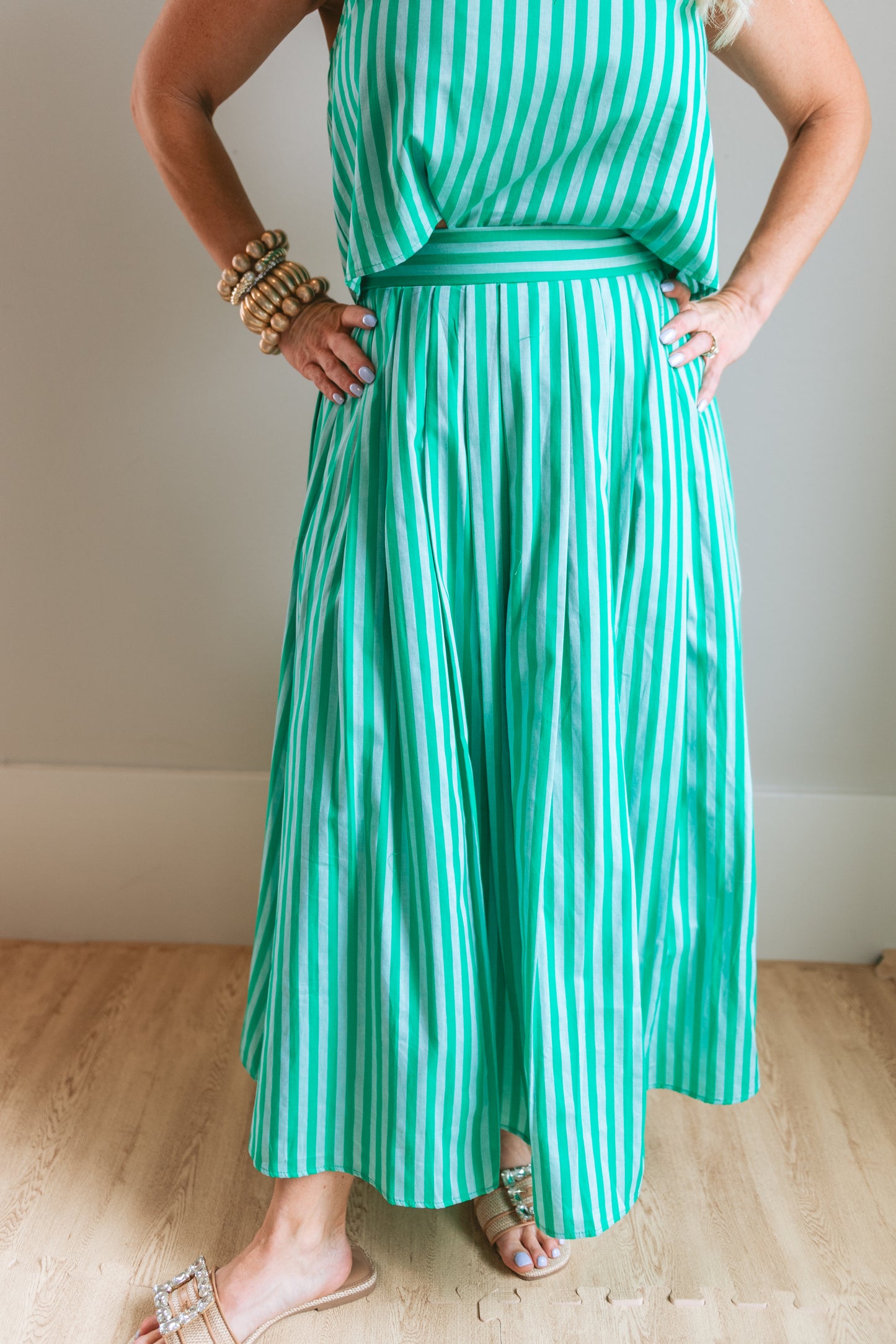 Green Stripe Midi Skirt