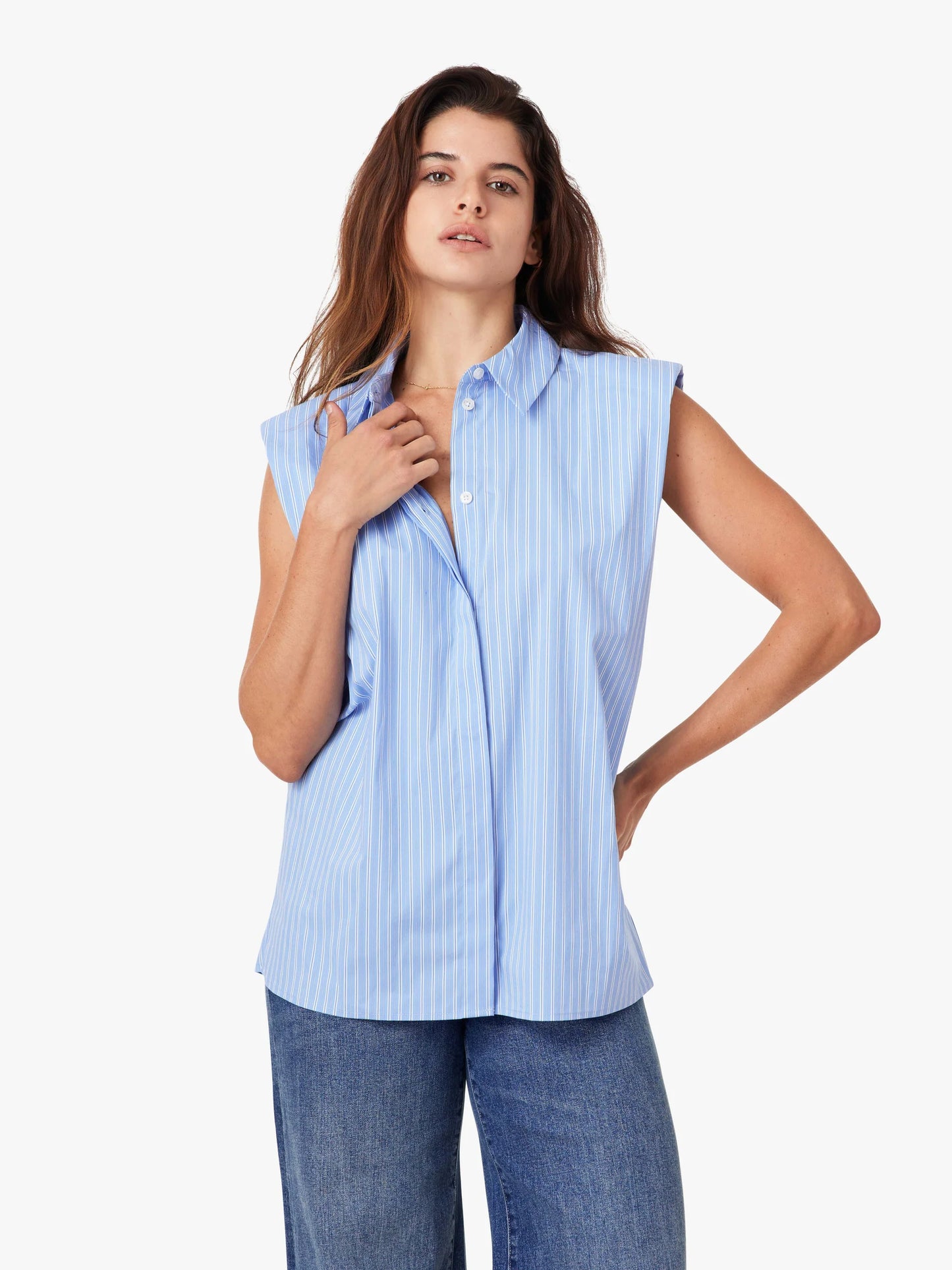 Sleeveless Shoulder Pad Shirt - Blue