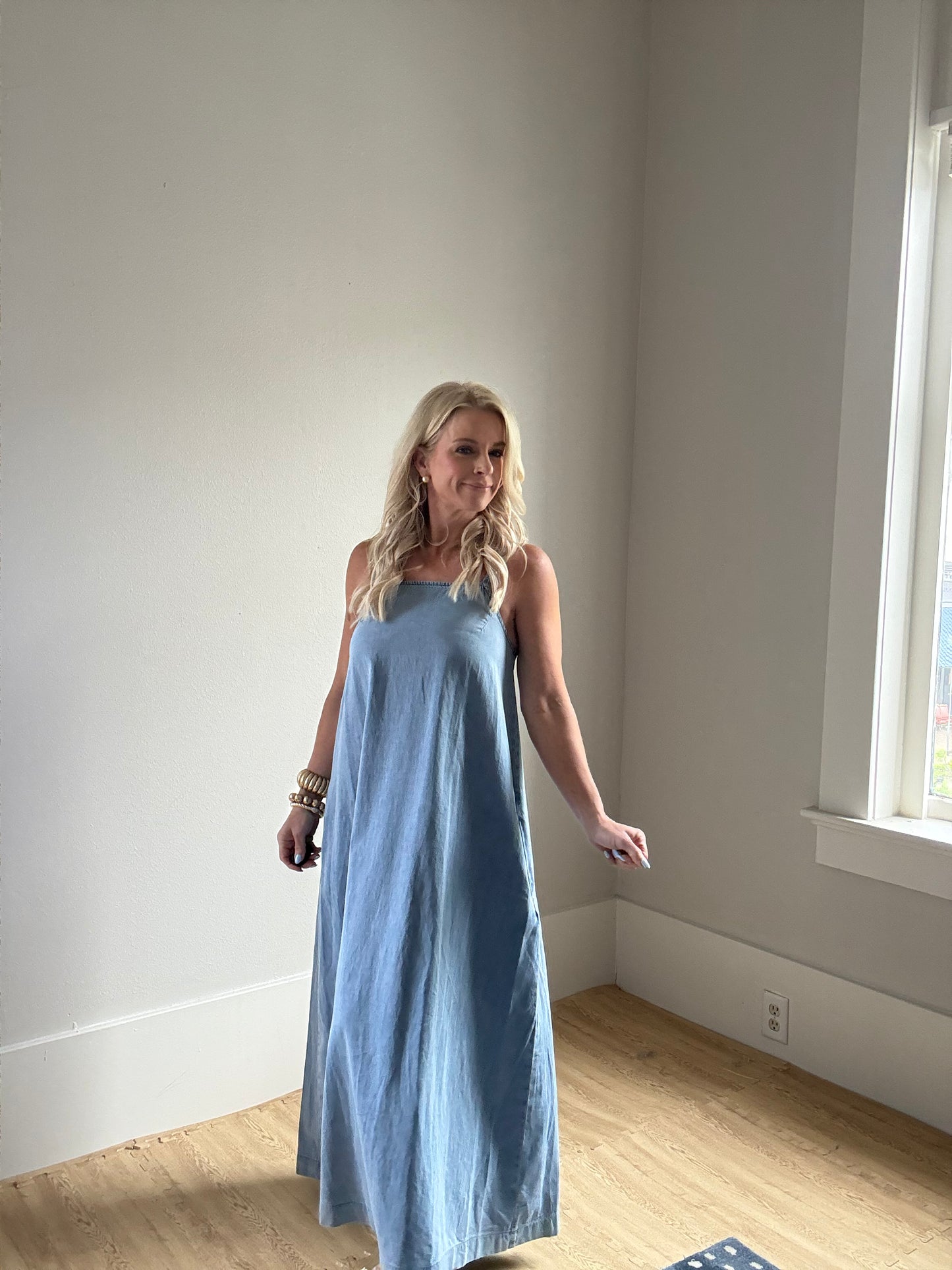 Sleeveless A-Line Denim Maxi Dress