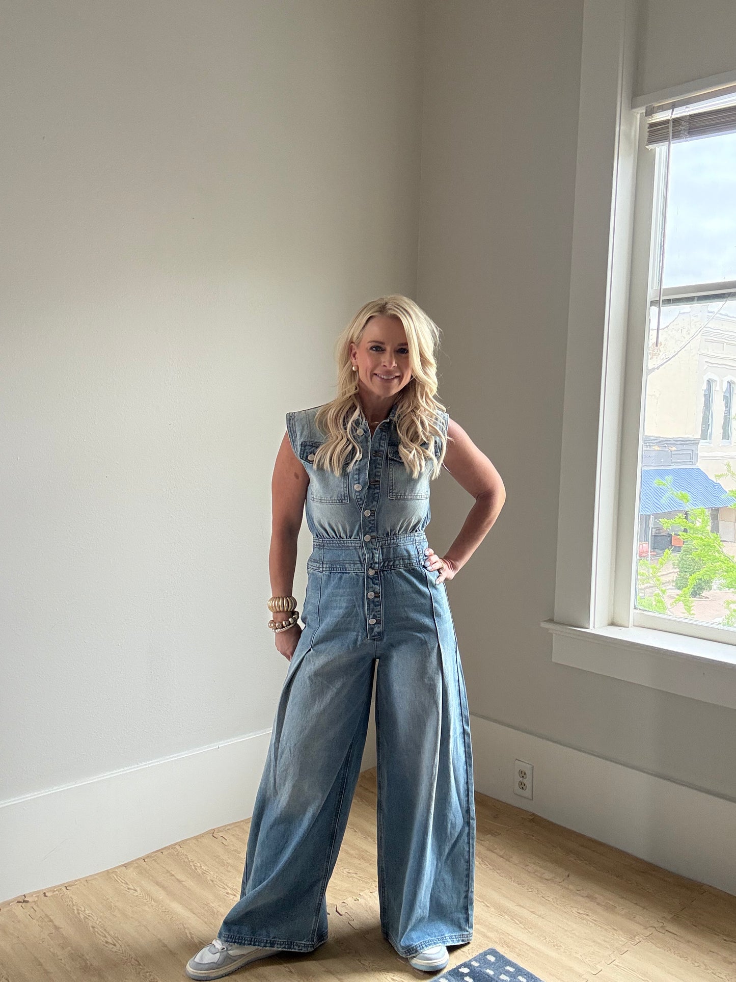 Snow Washed Button Down Jumpsuit