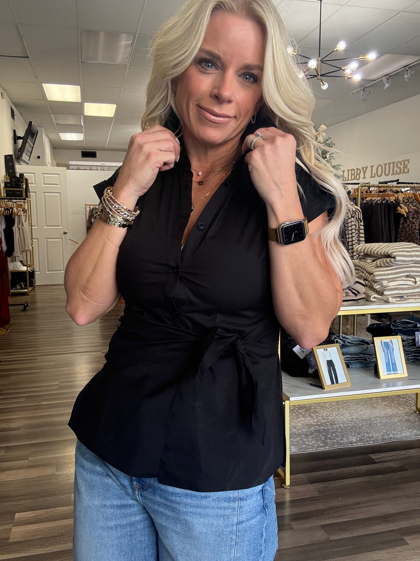 Ches Button Down Wrap Shirt - Black