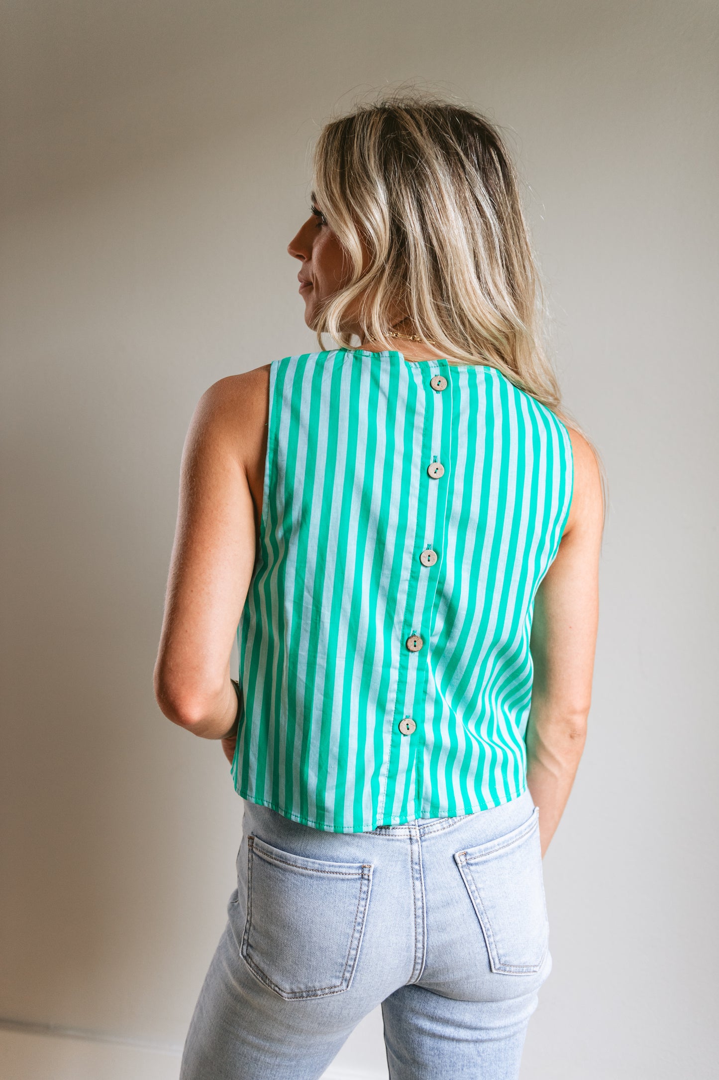Green Stripe Sleeveless Top